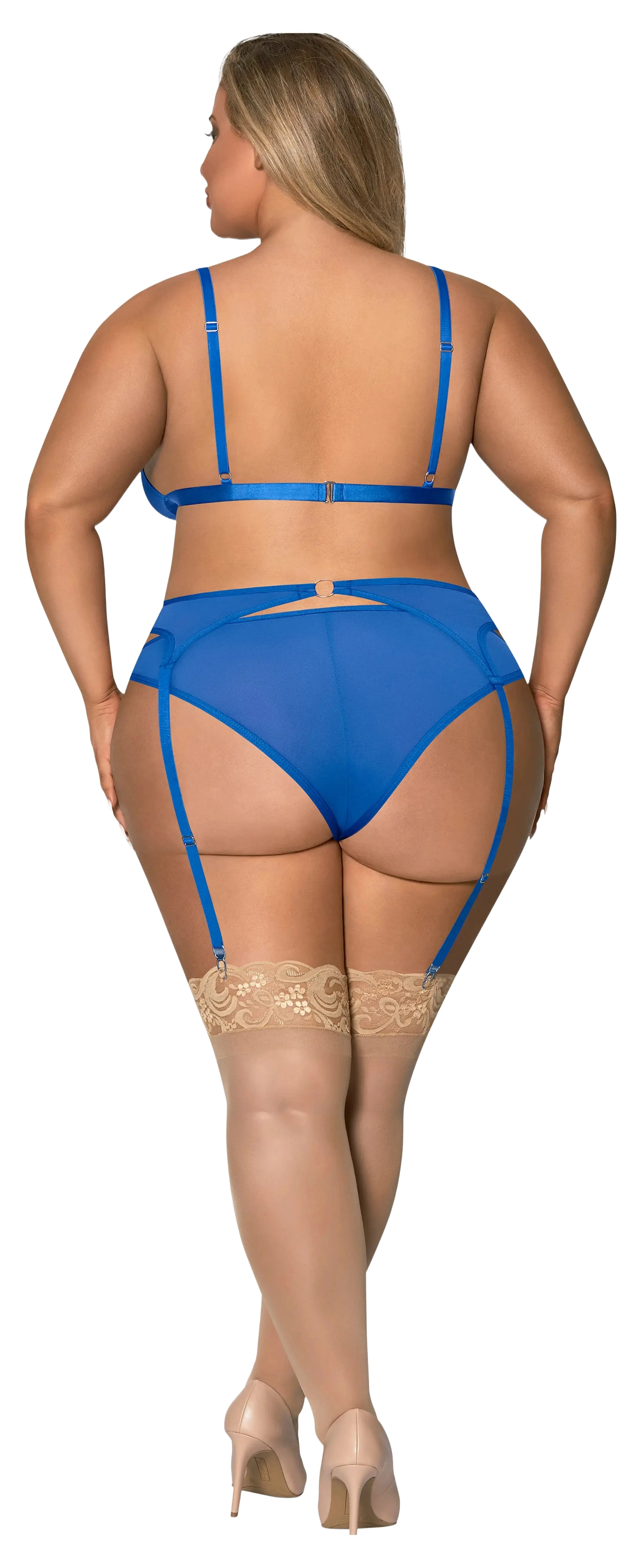 SASSY BRA GARTER & ROUCHED PANTY COBALT Magic Silk Lingerie