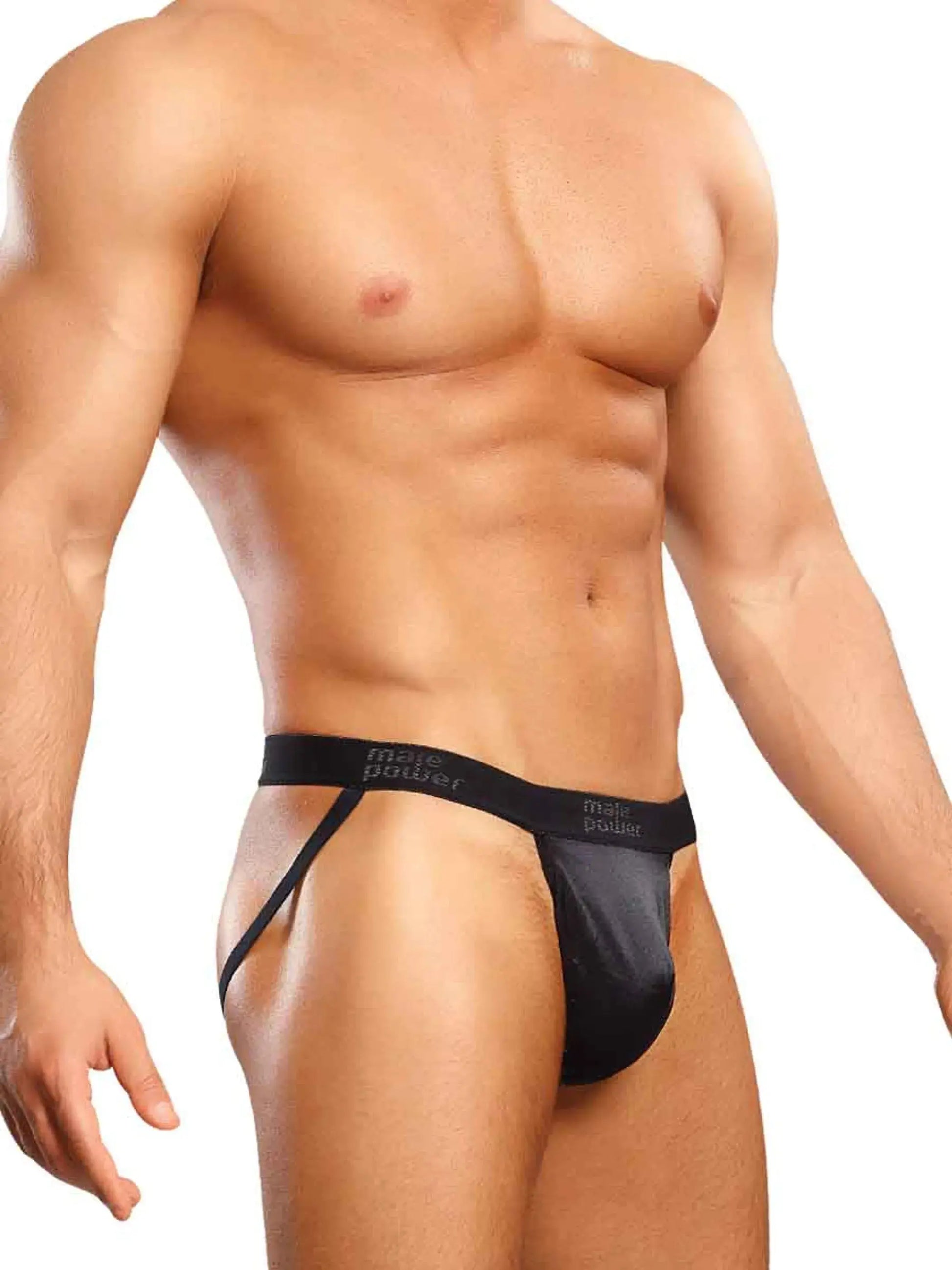 Satin Lycra Jockstrap Black Small/Medium Male Power Lingerie