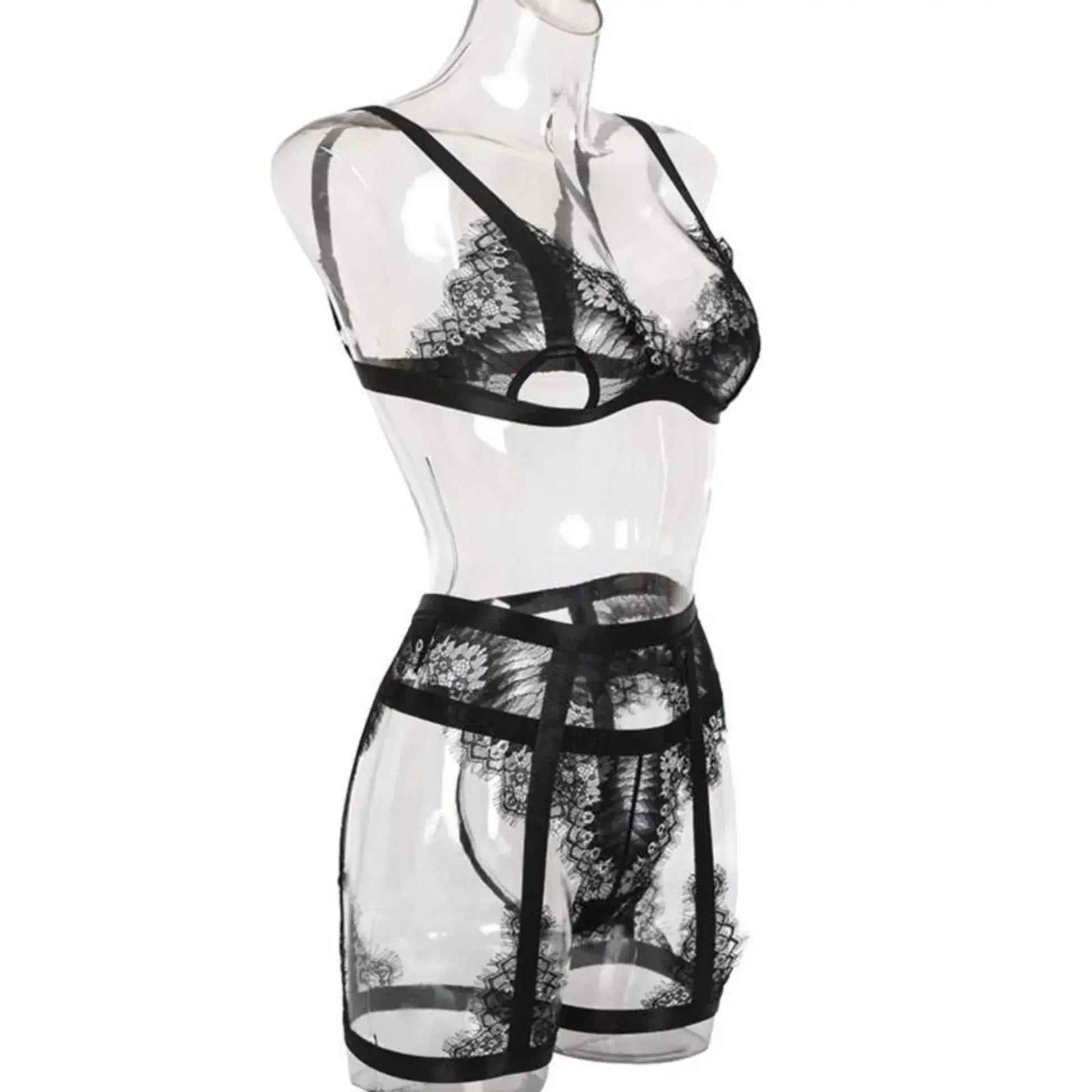 Satin and Eyelash Lace Garter Belt and G-String Set La Belle Fantastique