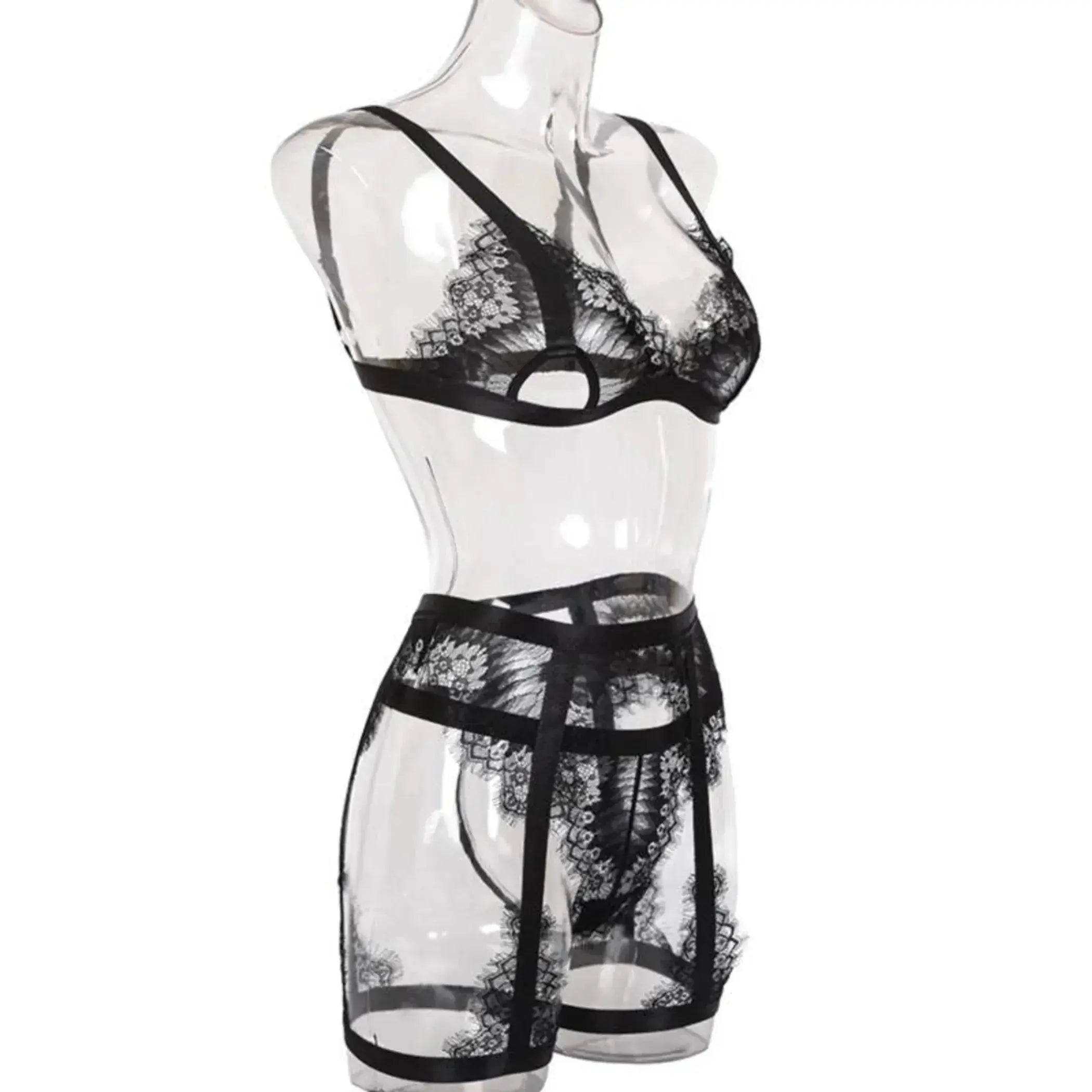Satin and Eyelash Lace Garter Belt and G-String Set La Belle Fantastique