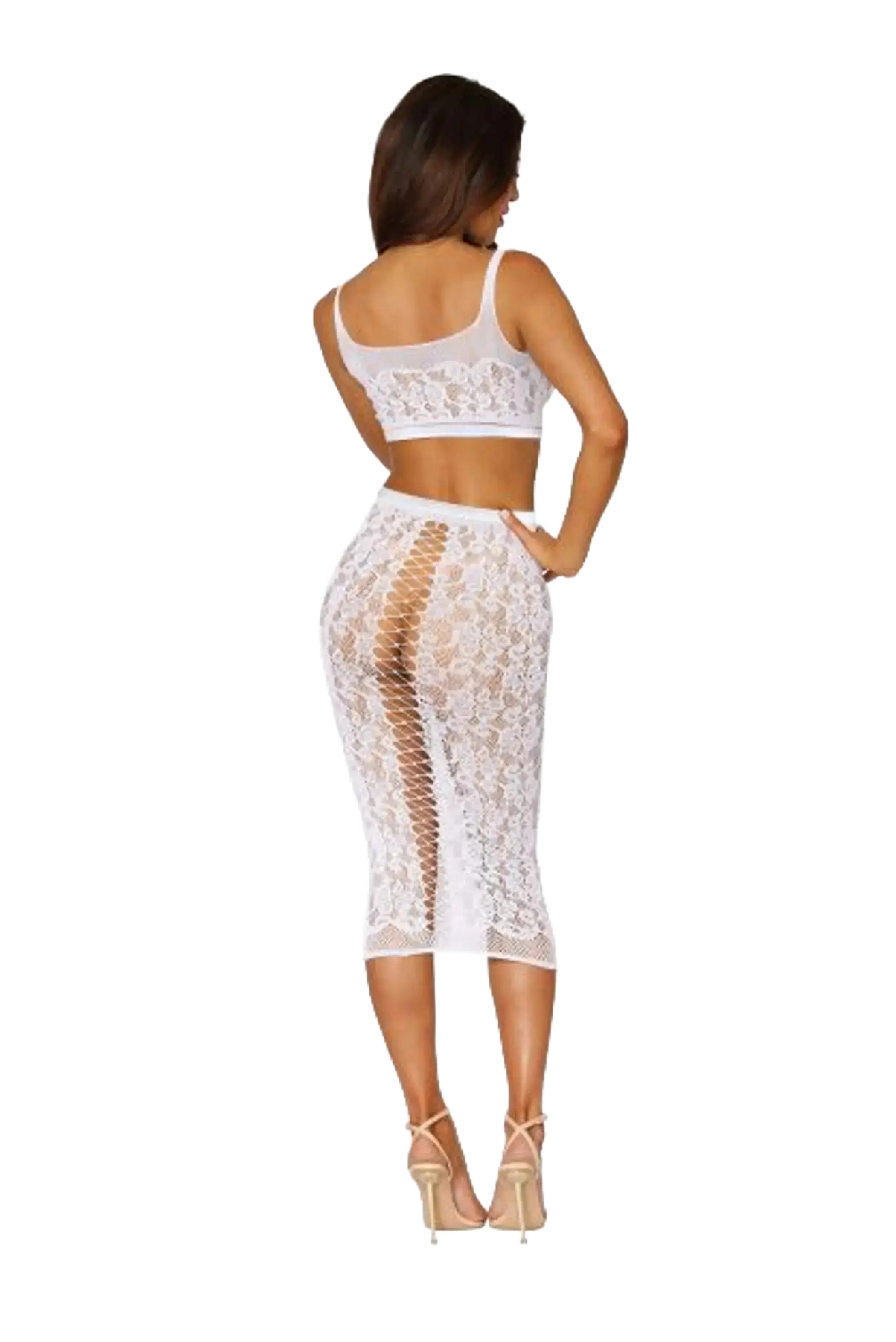 SEAMLESS SHEER LACE BRALETTE & SLIP SKIRT WHITE O/S Dream Girl Lingerie