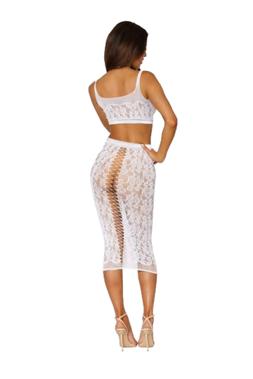 SEAMLESS SHEER LACE BRALETTE & SLIP SKIRT WHITE O/S Dream Girl Lingerie