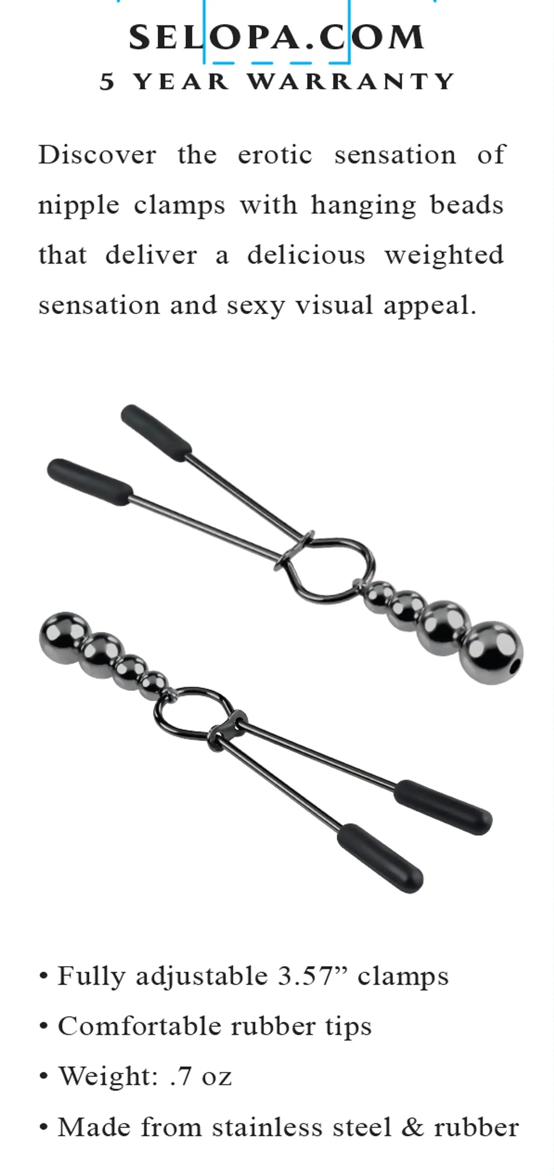 Selopa Beaded Nipple Clamps Black Chrome Evolved Novelties