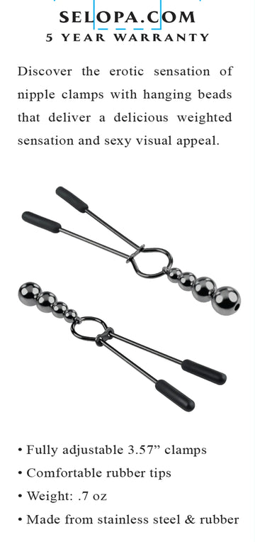 Selopa Beaded Nipple Clamps Black Chrome Evolved Novelties
