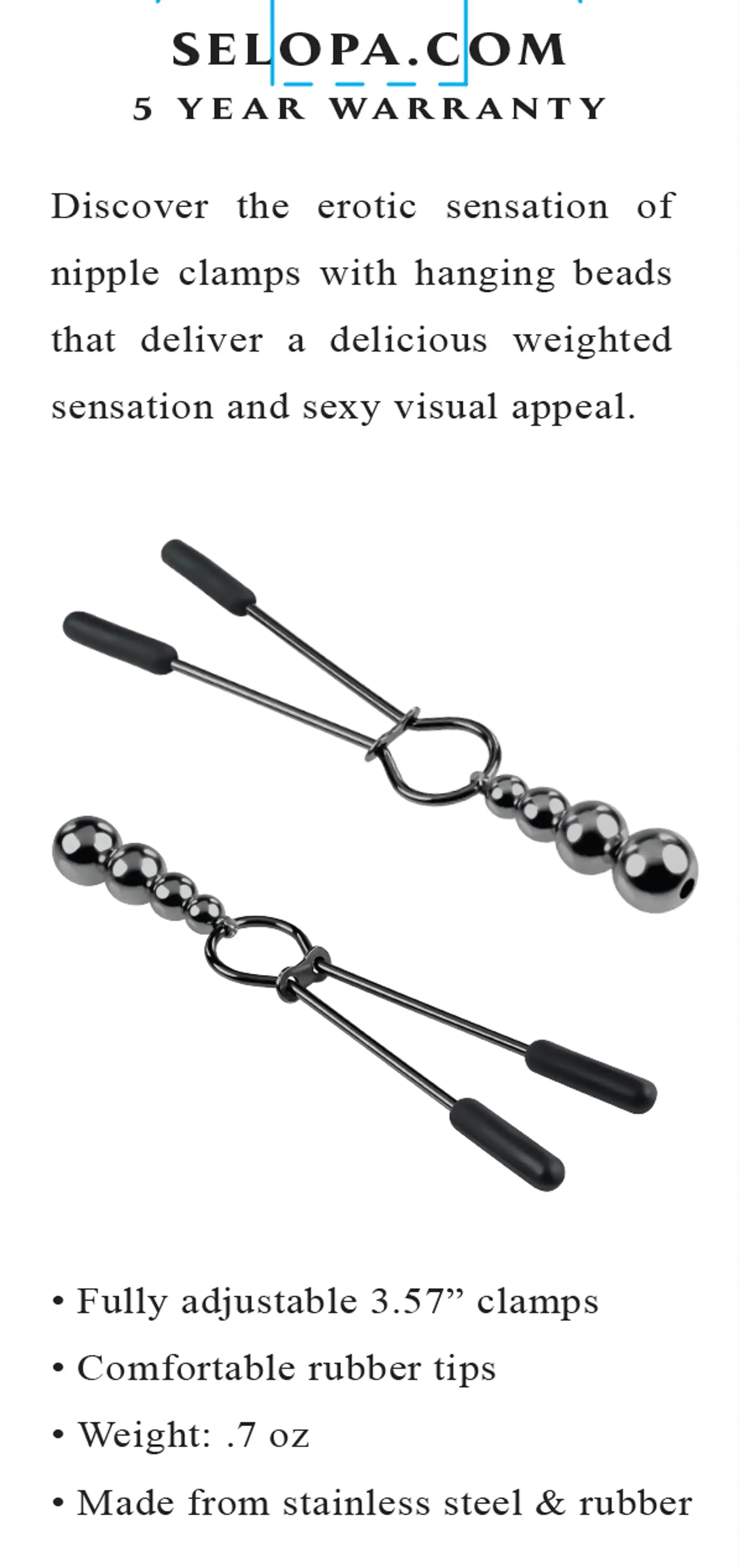 Selopa Beaded Nipple Clamps Black Chrome Evolved Novelties