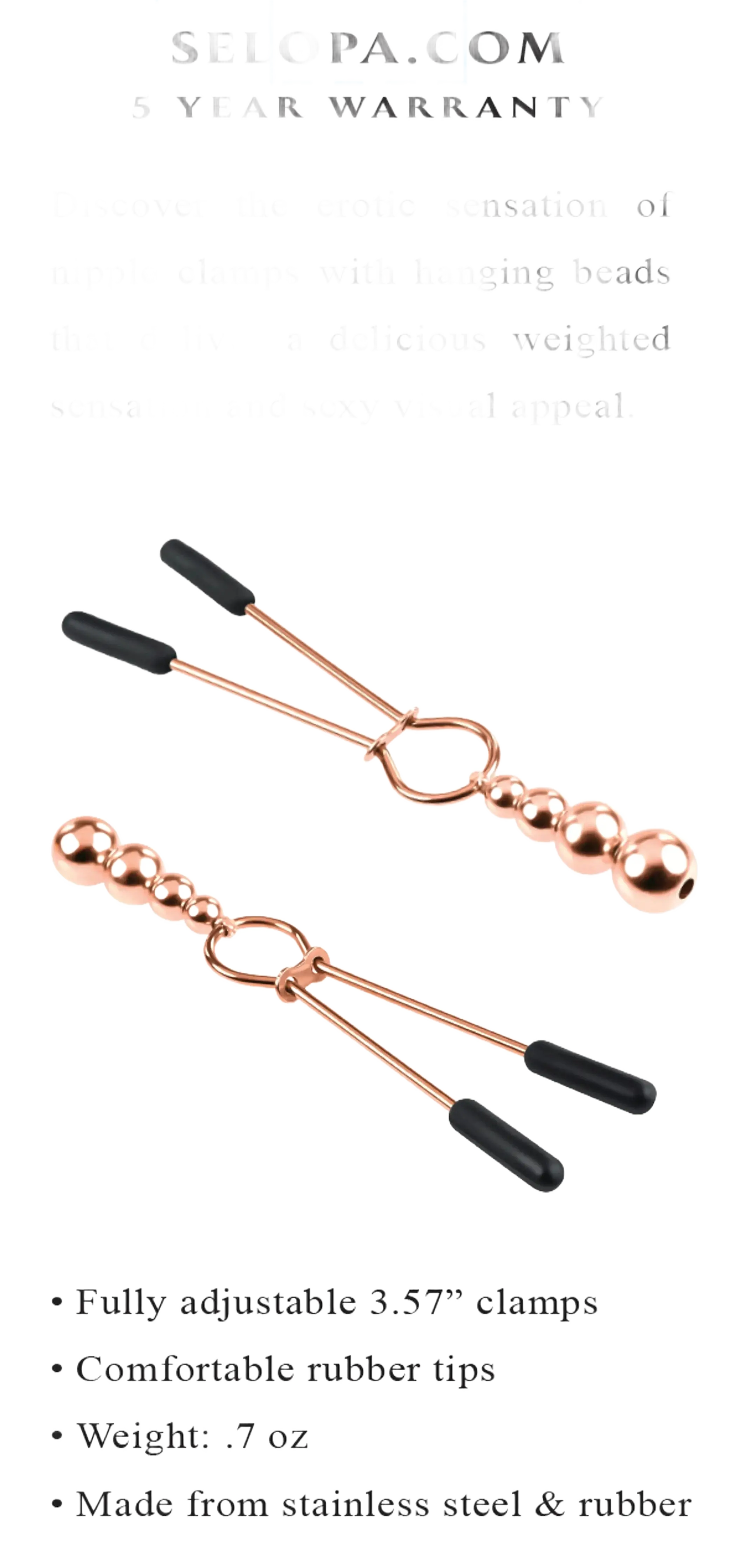 SELOPA BEADED NIPPLE CLAMPS ROSE GOLD Evolved Novelties