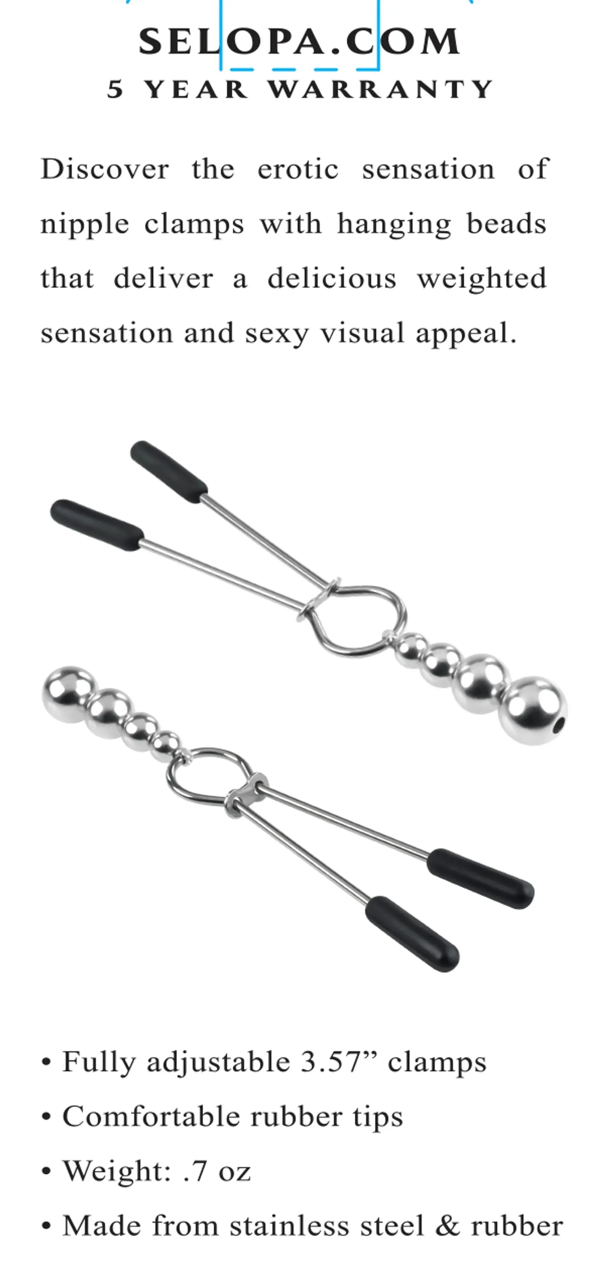 Selopa Beaded Nipple Clamps Silver Evolved Novelties