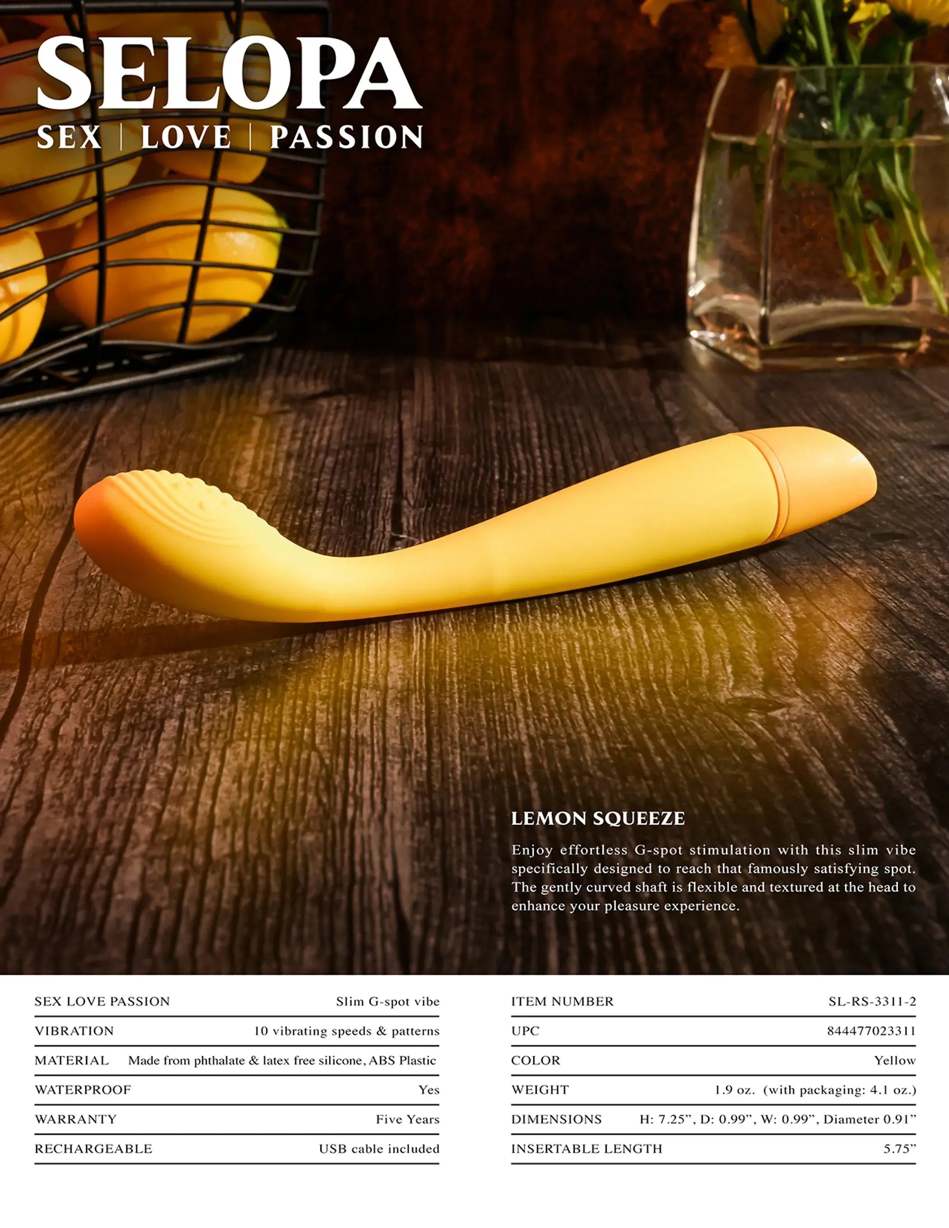 Selopa Lemon Squeeze Slim G-Spot Vibrator Evolved Novelties