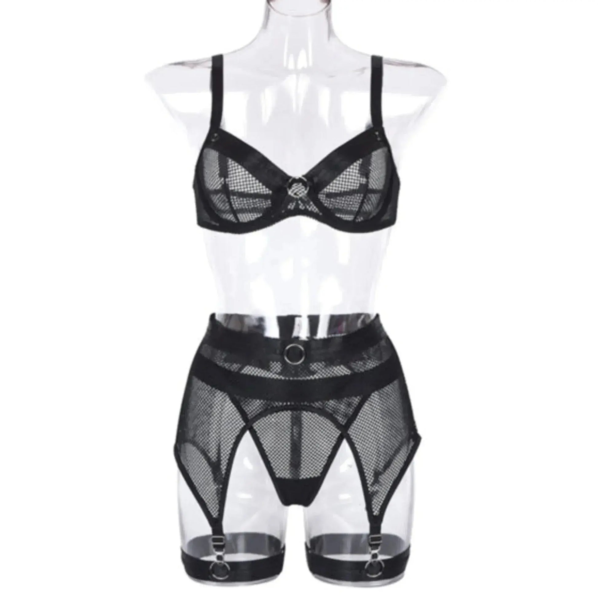 Sexy Fishnet Lingerie With Garter Belt and G-String Set La Belle Fantastique