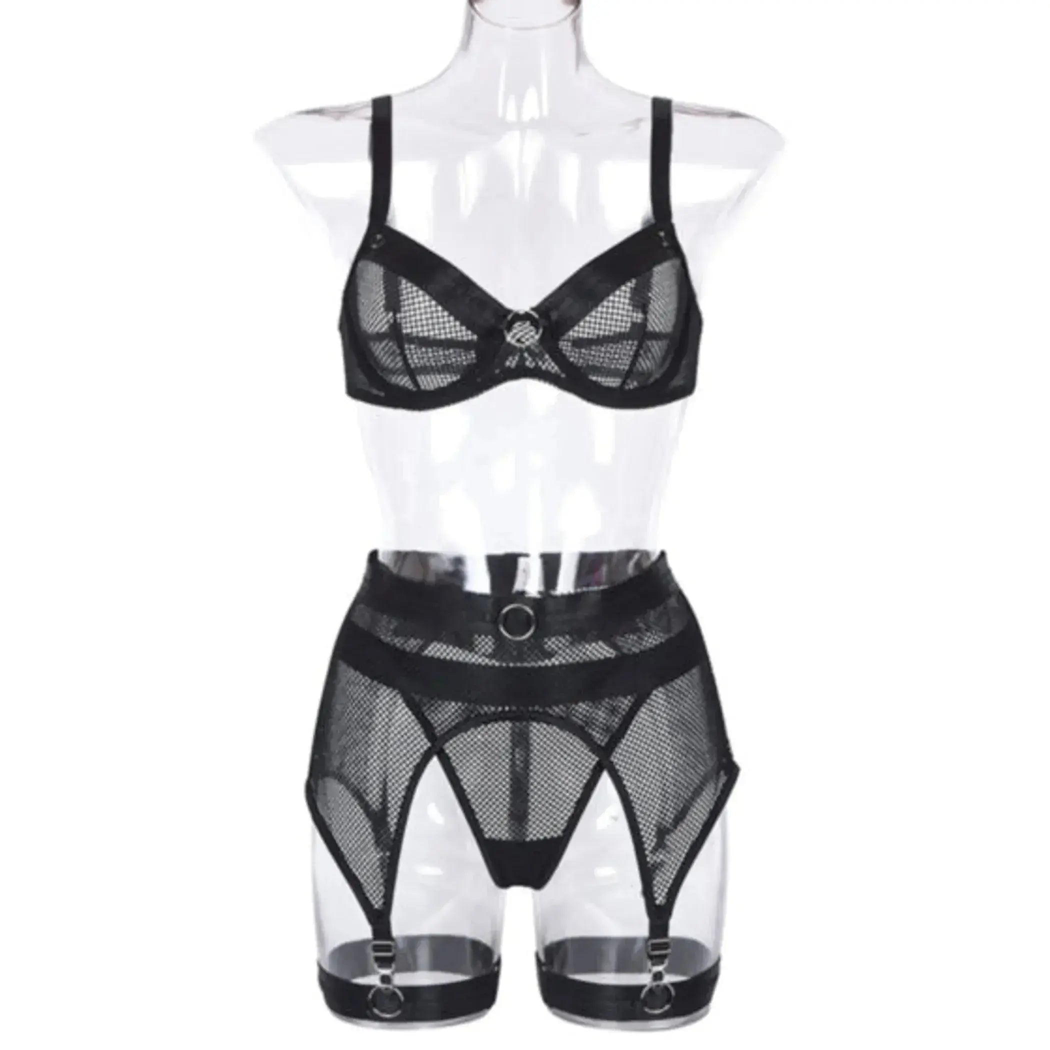 Sexy Fishnet Lingerie With Garter Belt and G-String Set La Belle Fantastique