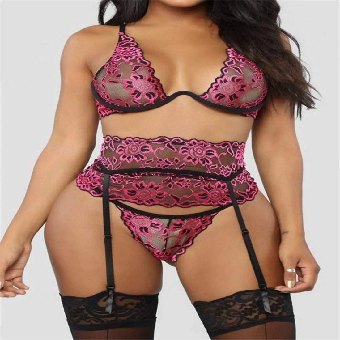 Sexy Lace Lingerie Set with Garter Belt and Sheer Panties La Belle Fantastique