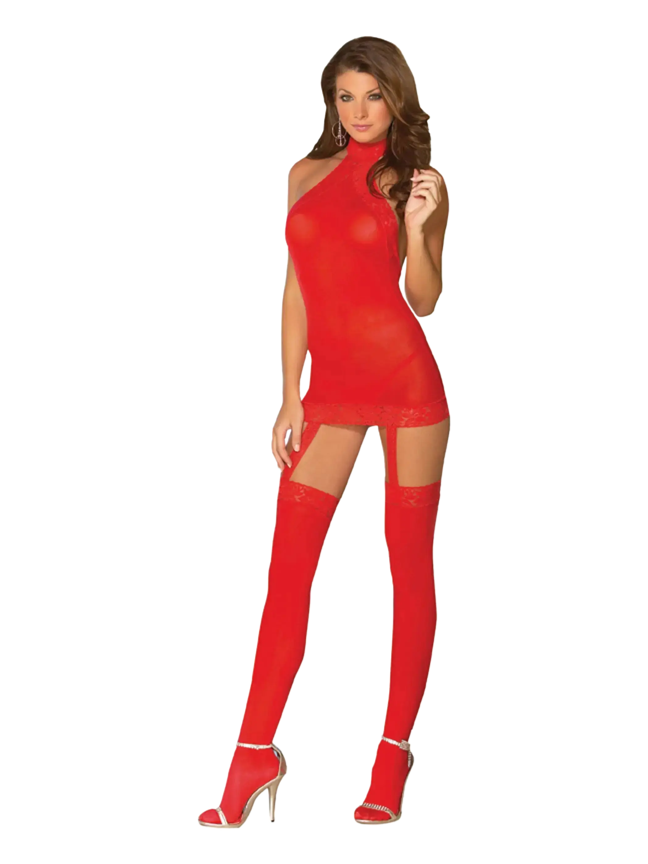 SHEER GARTER DRESS RED O/S Dream Girl Lingerie