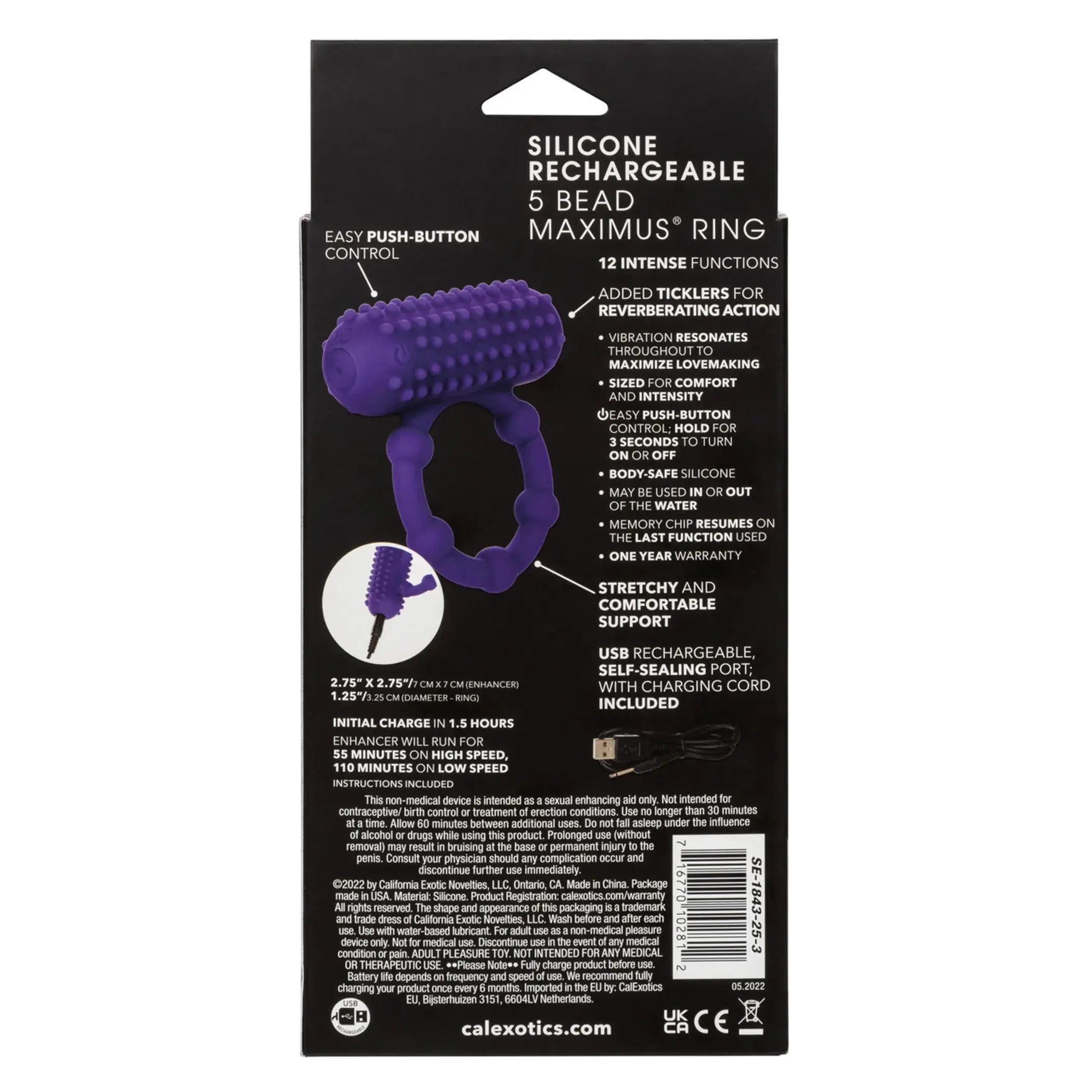 Silicone Rechargeable 5-Bead Maximus Ring California Exotic Novelties
