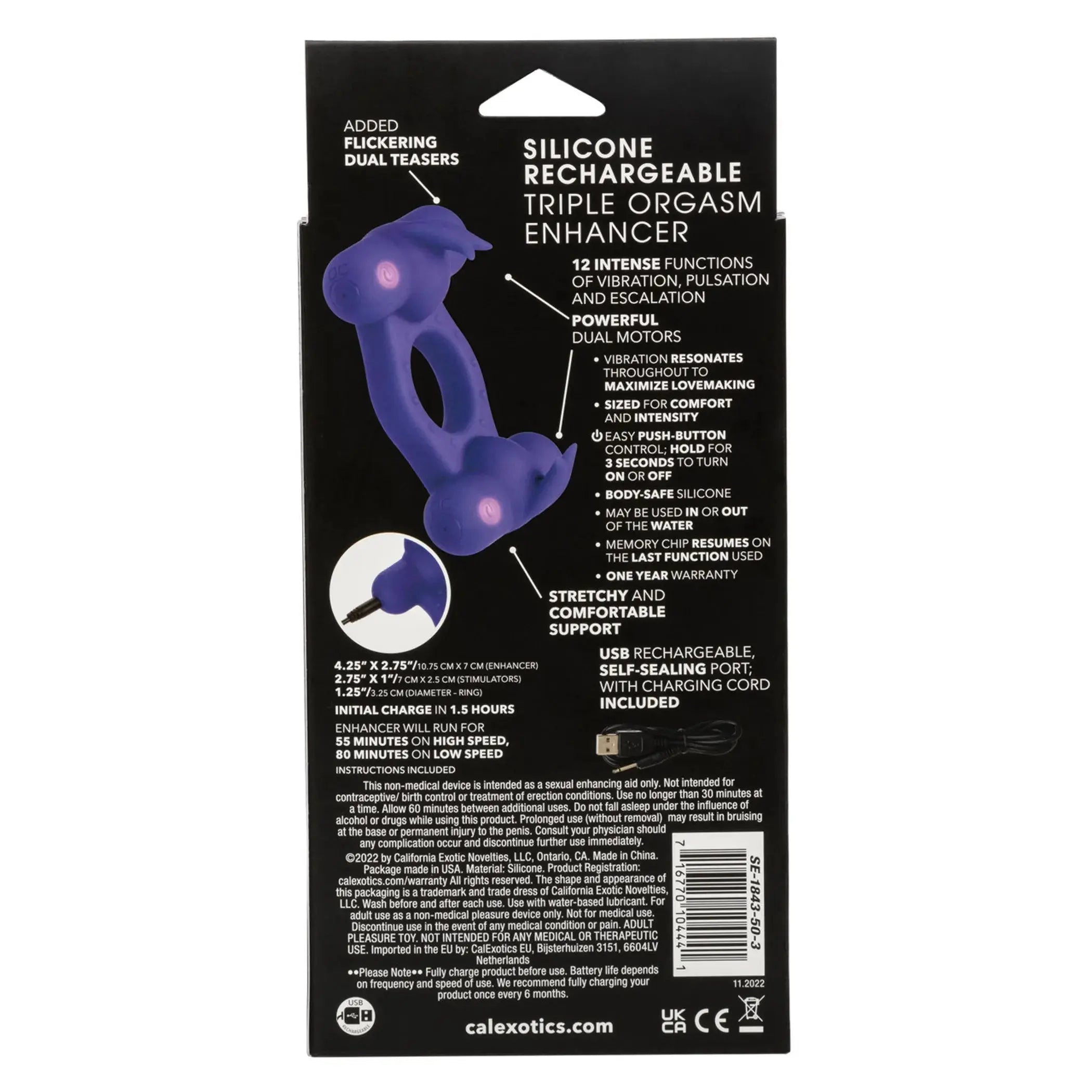 Silicone Rechargeable Triple Orgasm Enhancer California Exotic Novelties