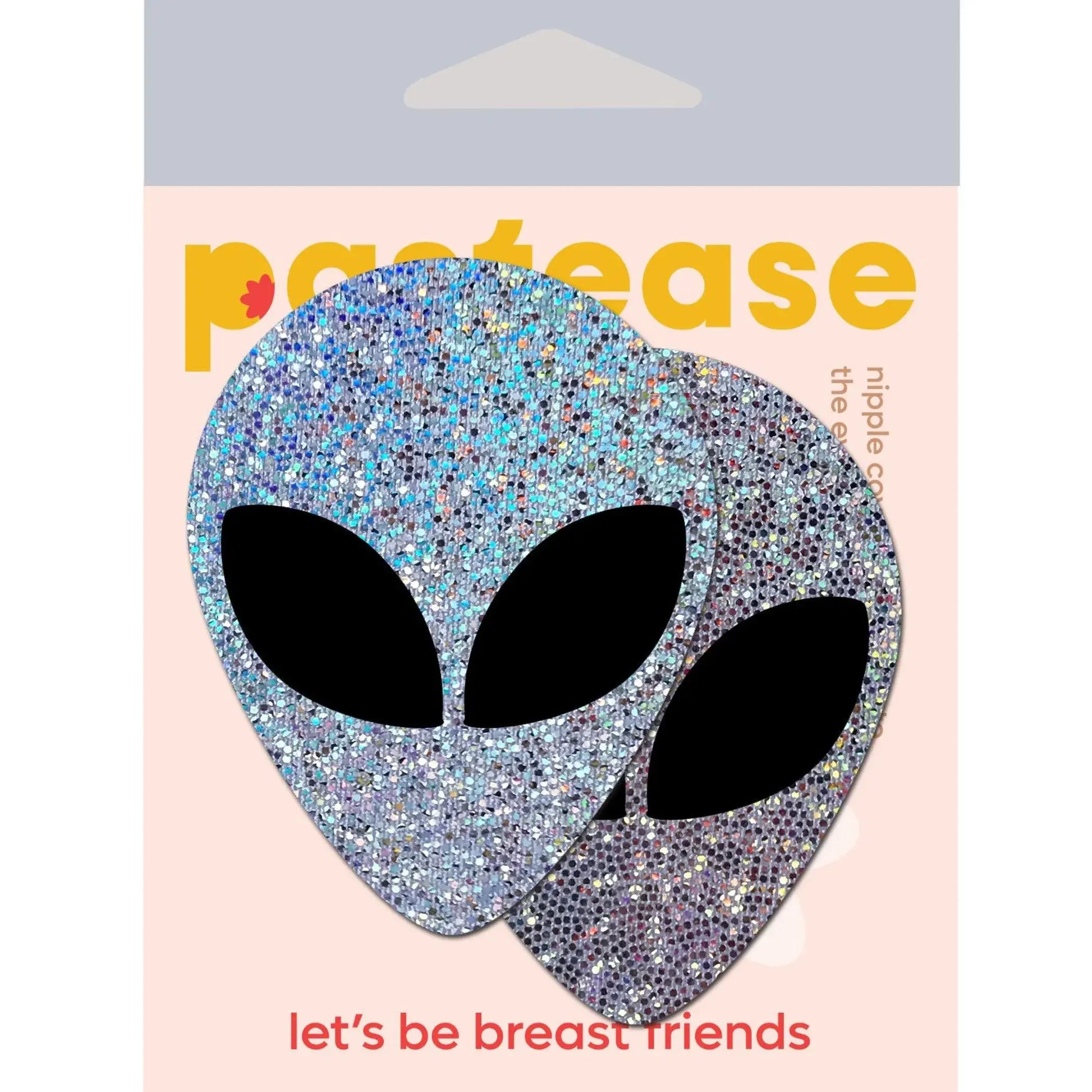 Silver Glitter Alien Pasties with Black Eyes Pastease