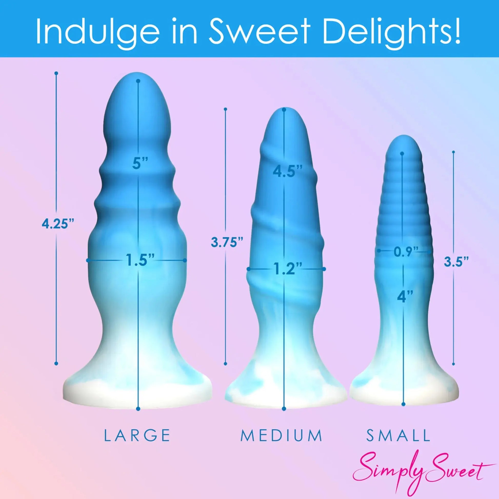 Simply Sweet Silicone Butt Plug Set Blue Curve Novelties