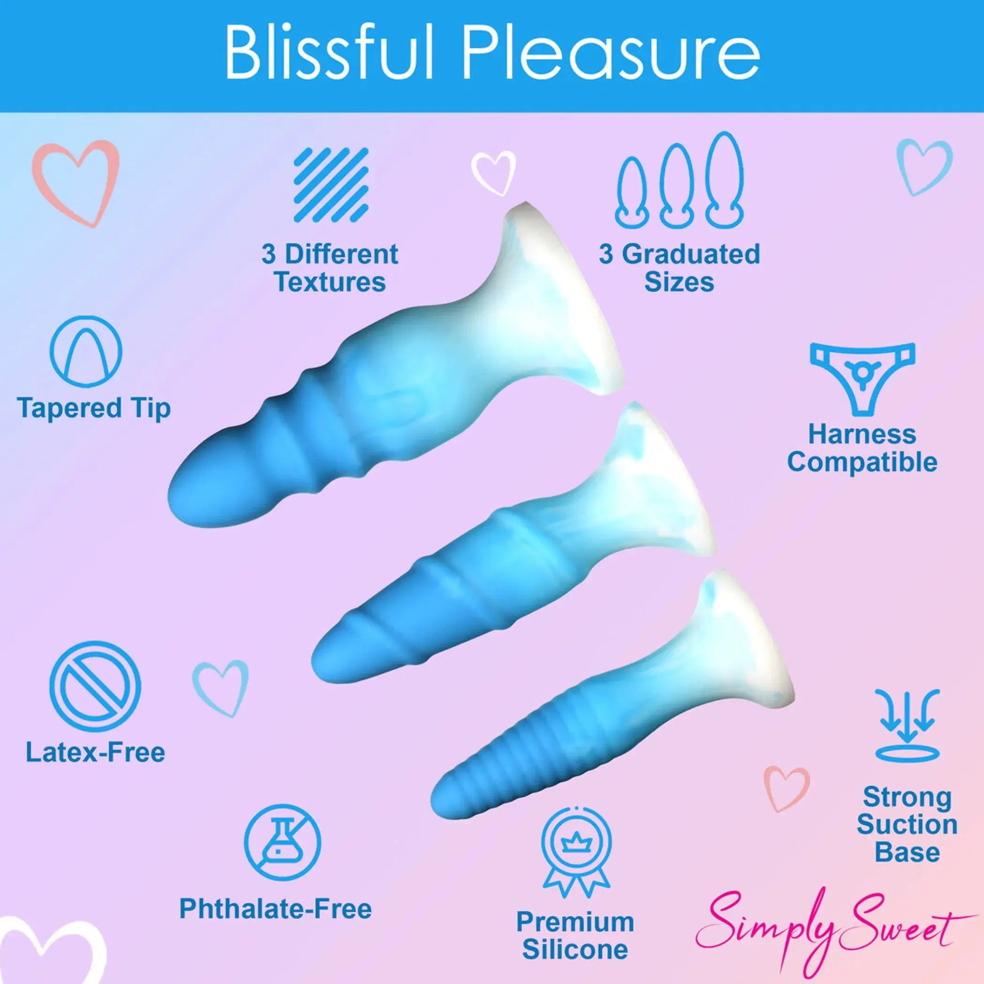 Simply Sweet Silicone Butt Plug Set Blue Curve Novelties