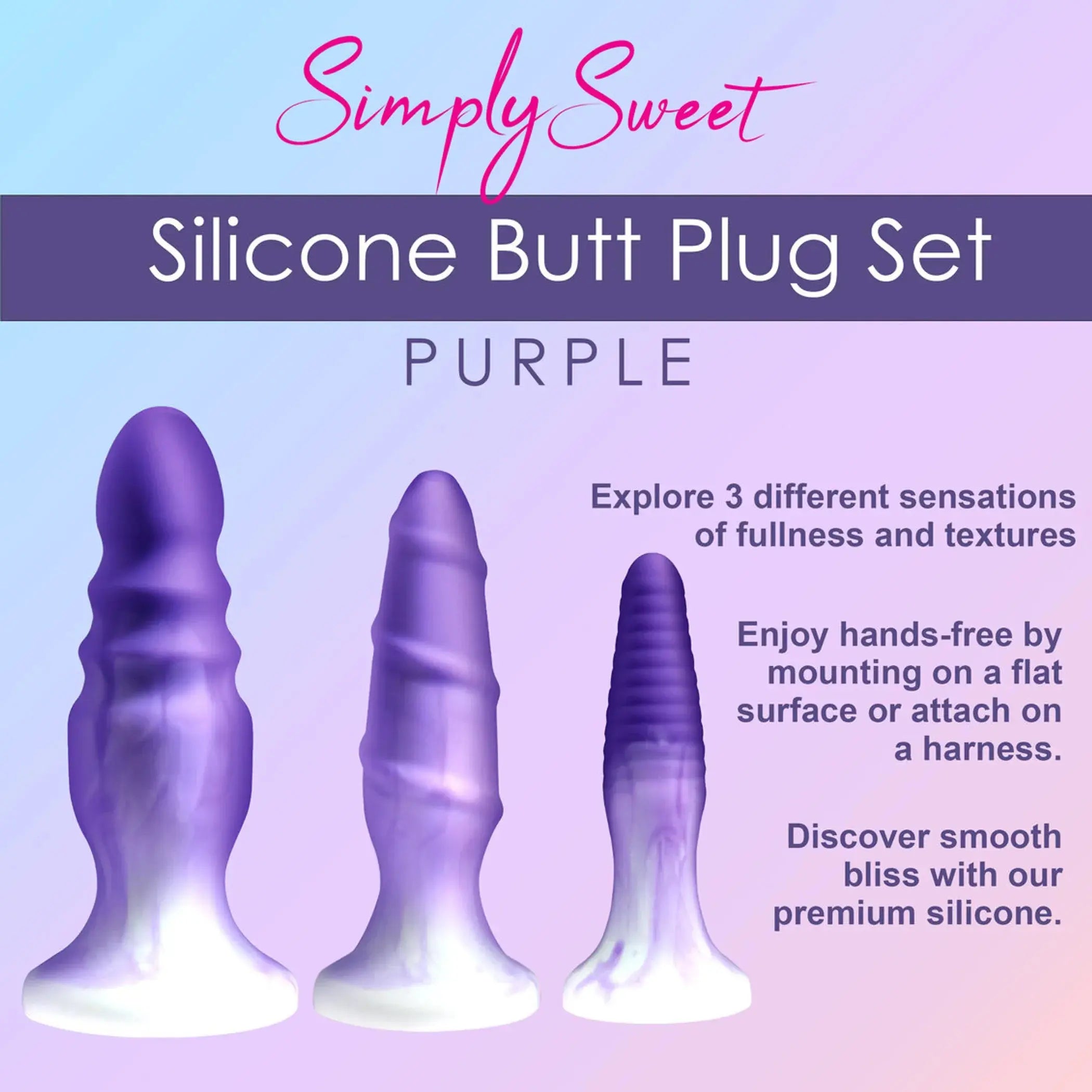 Simply Sweet Silicone Butt Plug Set Purple Curve Novelties