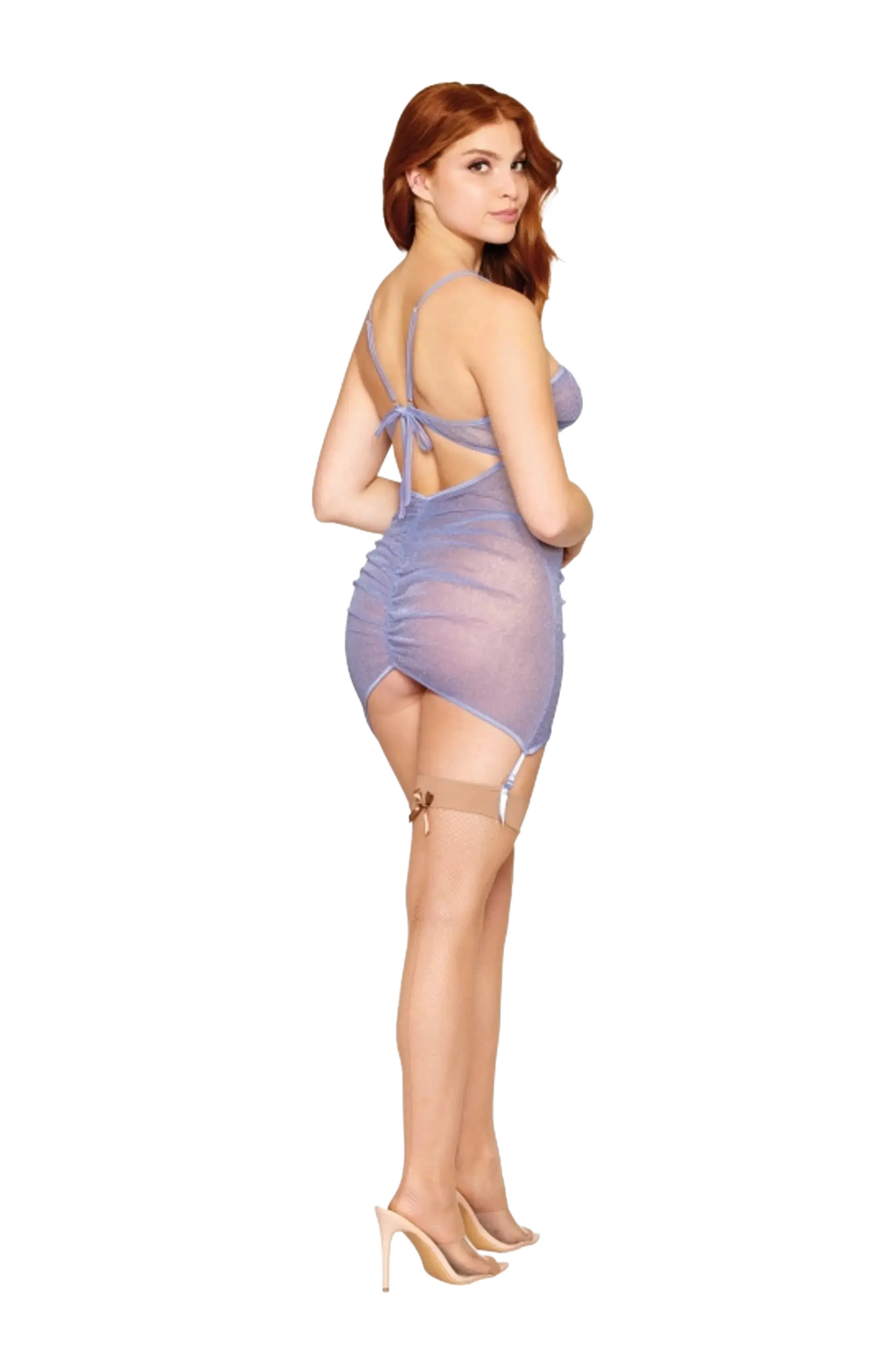 SPARKLE MESH GARTER SLIP SET HYDRANGEA O/S Dream Girl Lingerie