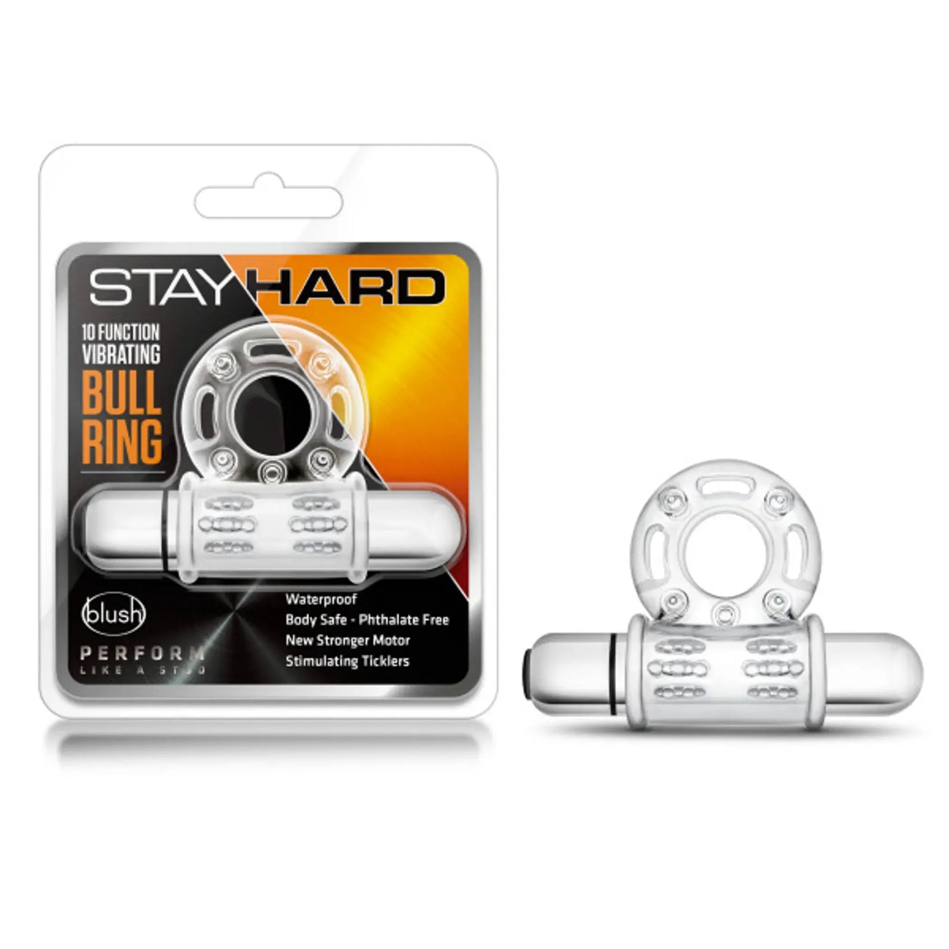 Stay Hard 10-Function Vibrating Bull Ring Clear Blush Novelties