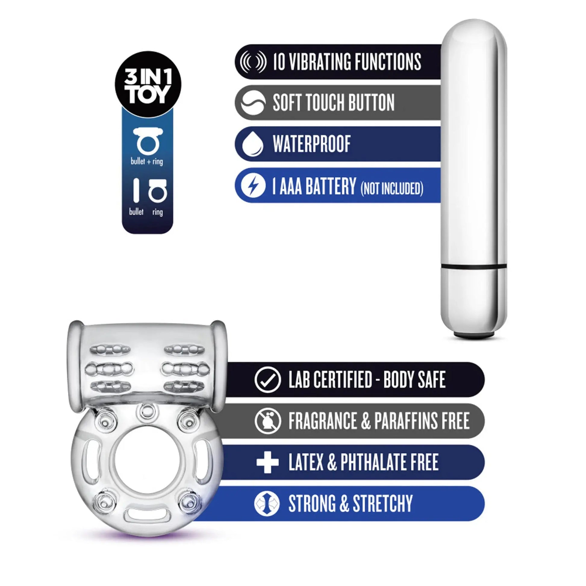 Stay Hard 10-Function Vibrating Bull Ring Clear Blush Novelties