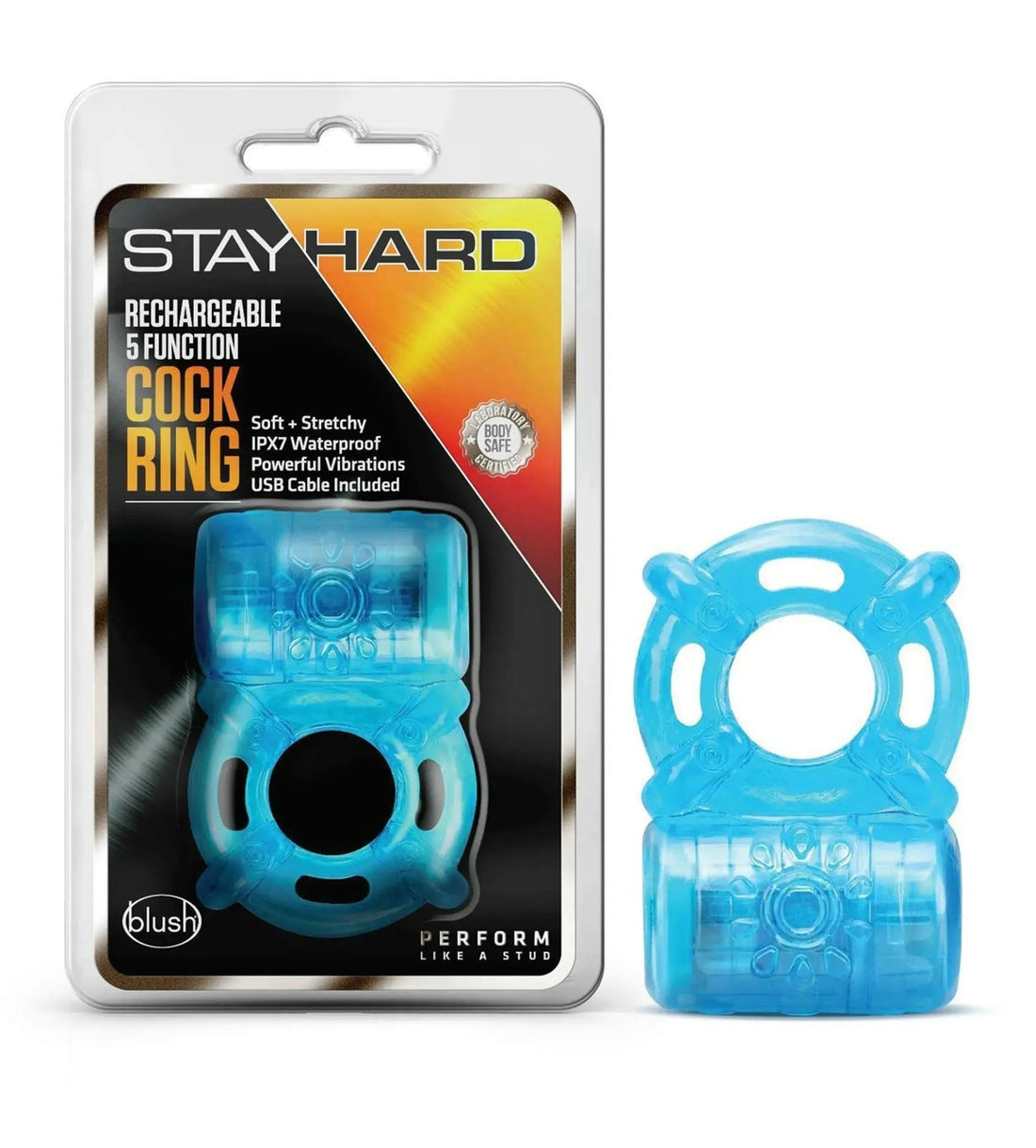 Stay Hard Rechargeable 5 Function Cock Ring Blue Blush Novelties