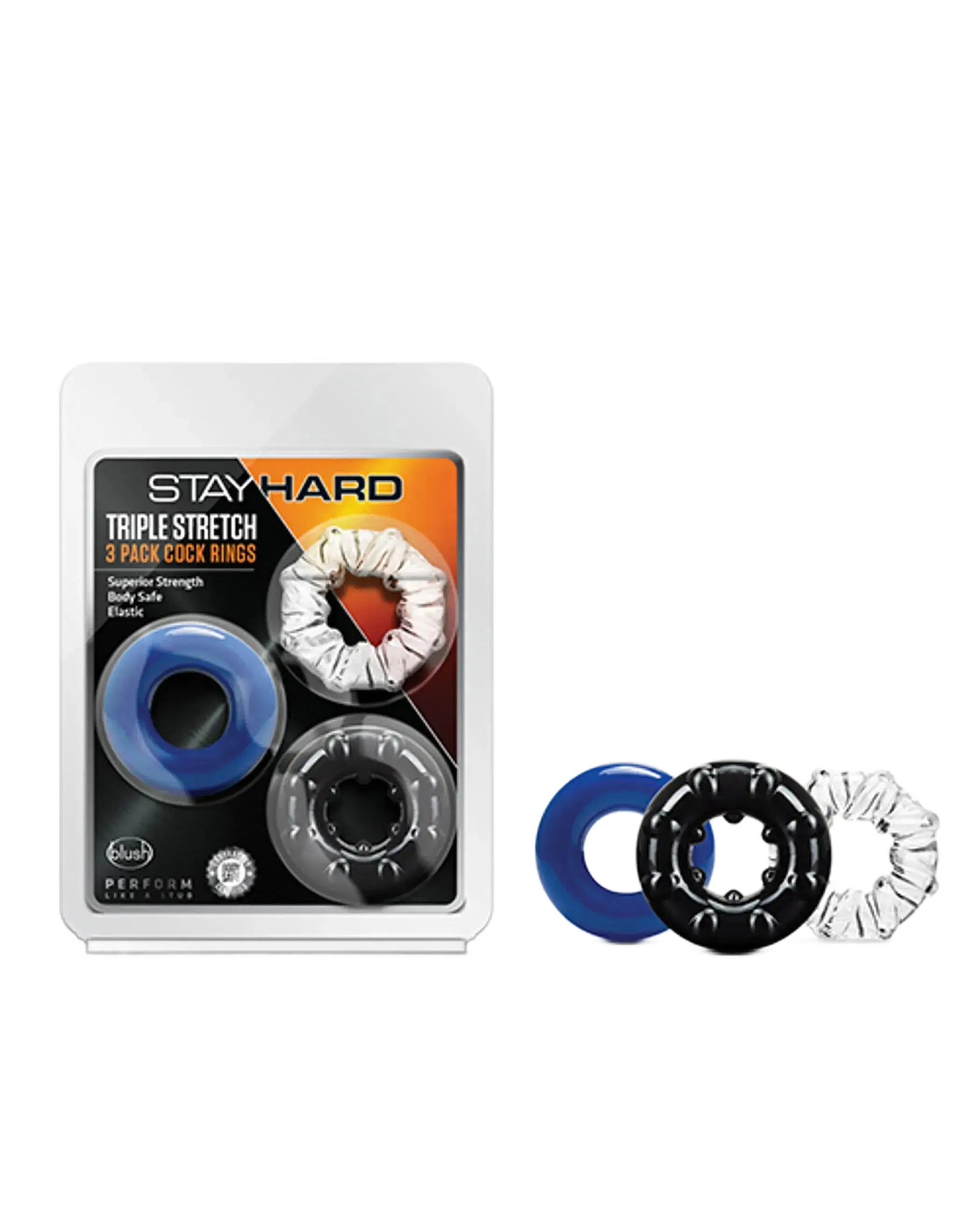 STAY HARD TRIPLE STRETCH 3 PK COCK RING MULTI COLOR Blush Novelties