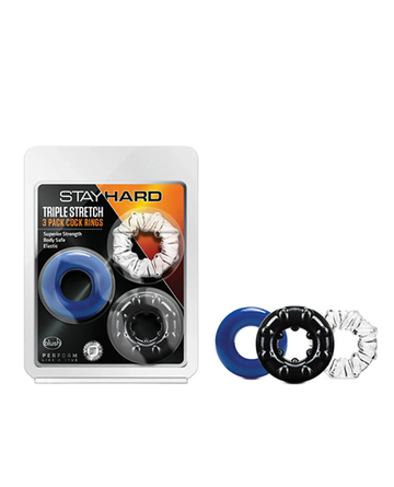 STAY HARD TRIPLE STRETCH 3 PK COCK RING MULTI COLOR Blush Novelties