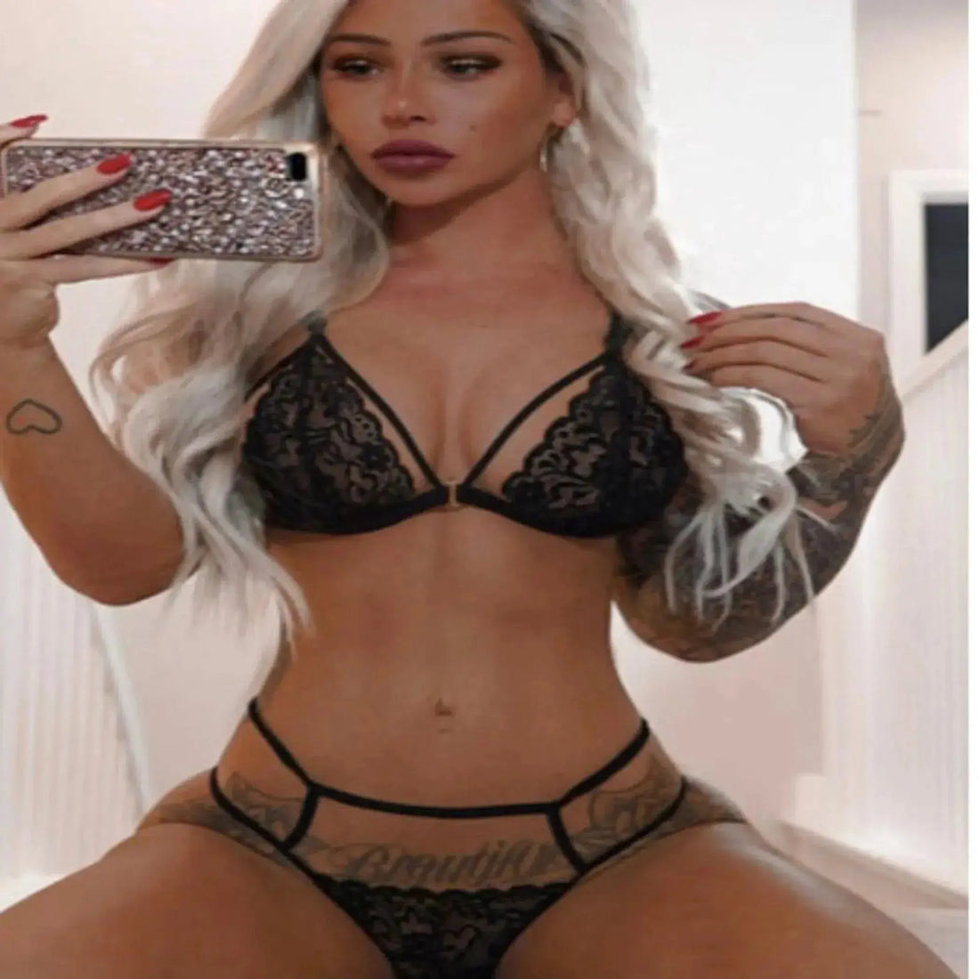 Strappy Hollow-Out Lace Bralette Set La Belle Fantastique