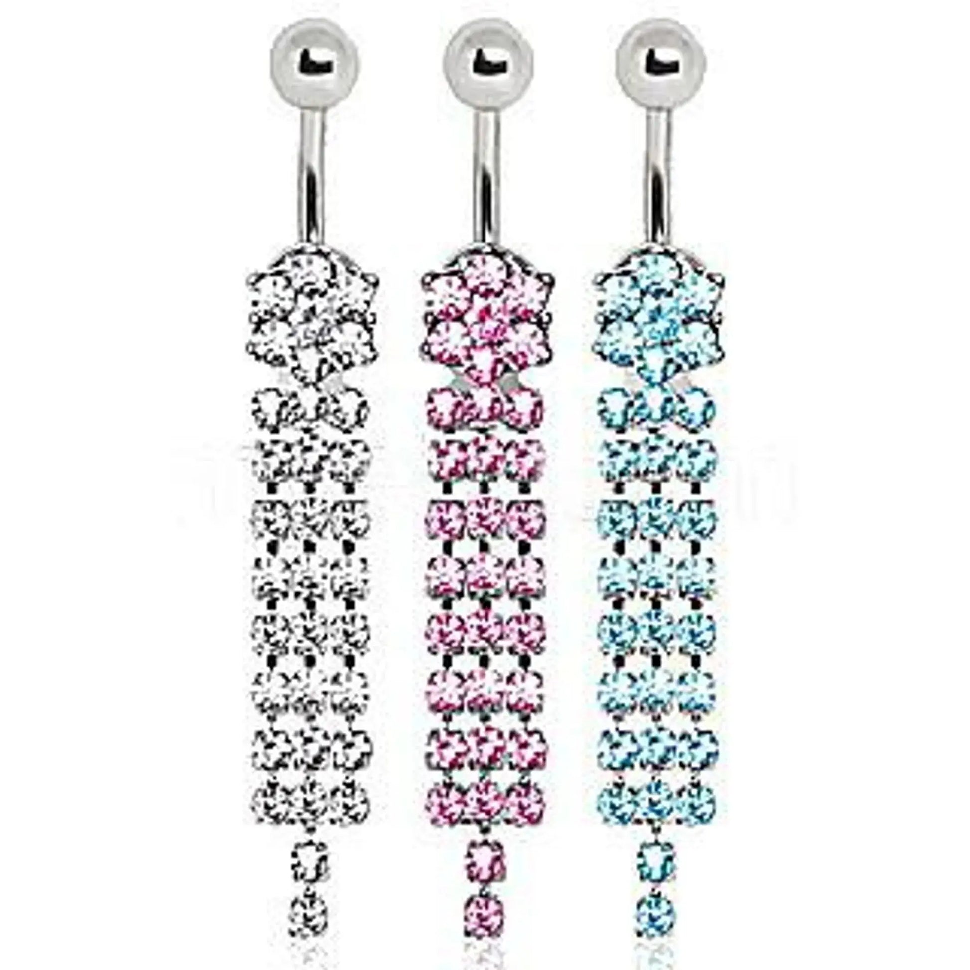Surgical Steel Gem Flower Navel Ring with Draped Chains Fashion Hut Jewelry