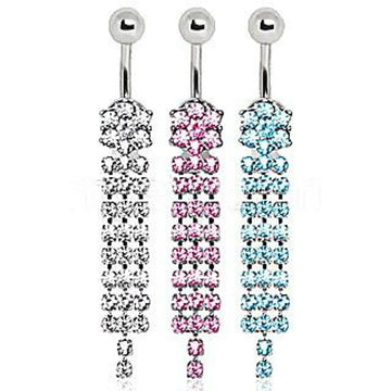 Surgical Steel Gem Flower Navel Ring with Draped Chains Fashion Hut Jewelry