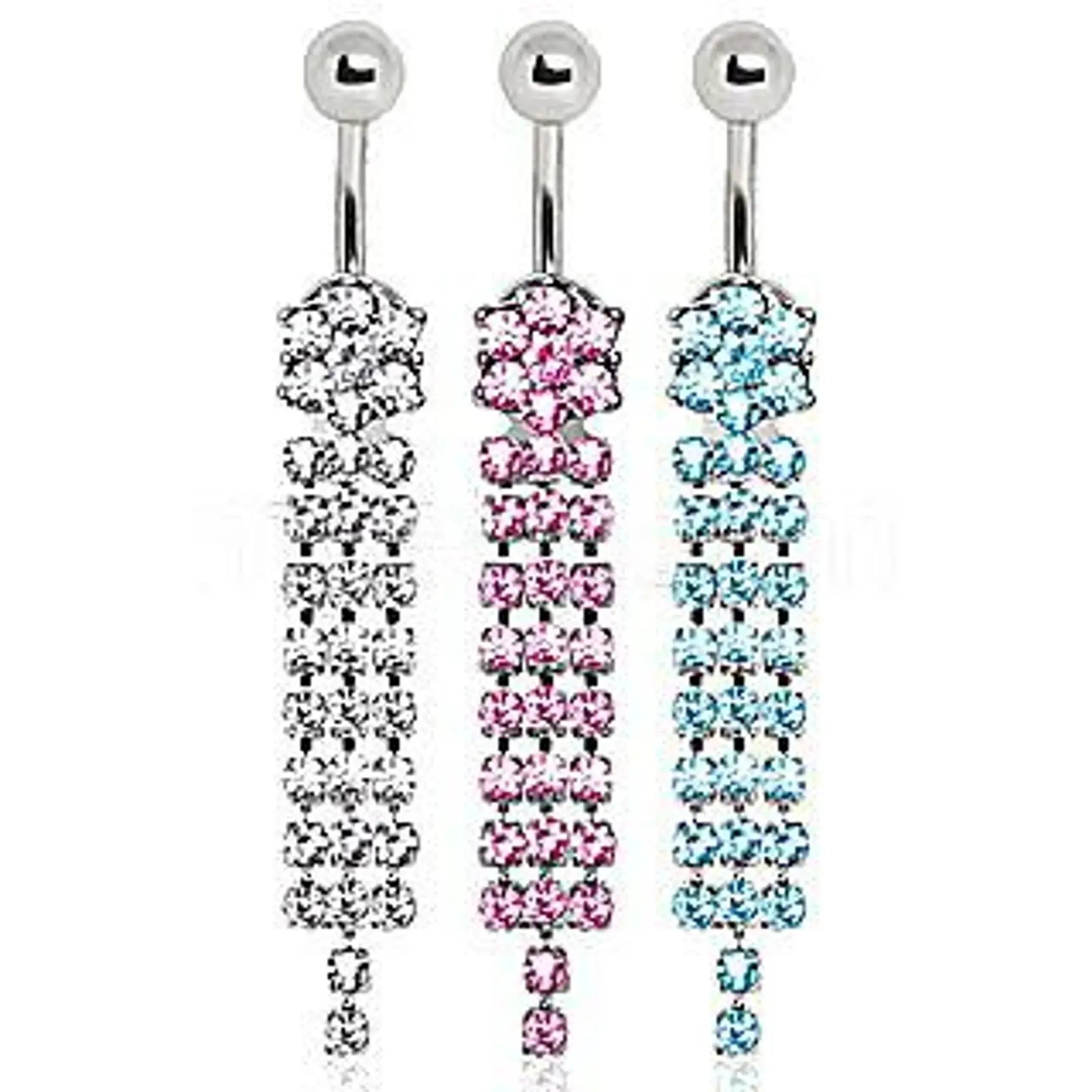 Surgical Steel Gem Flower Navel Ring with Draped Chains Fashion Hut Jewelry