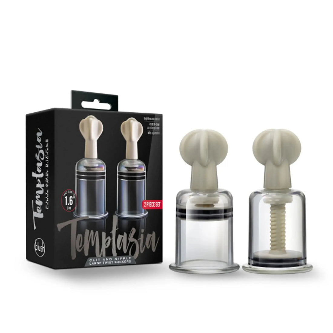 TEMPTASIA CLIT & NIPPLE TWIST LARGE SUCKERS SET OF 2 CLEAR Blush Novelties