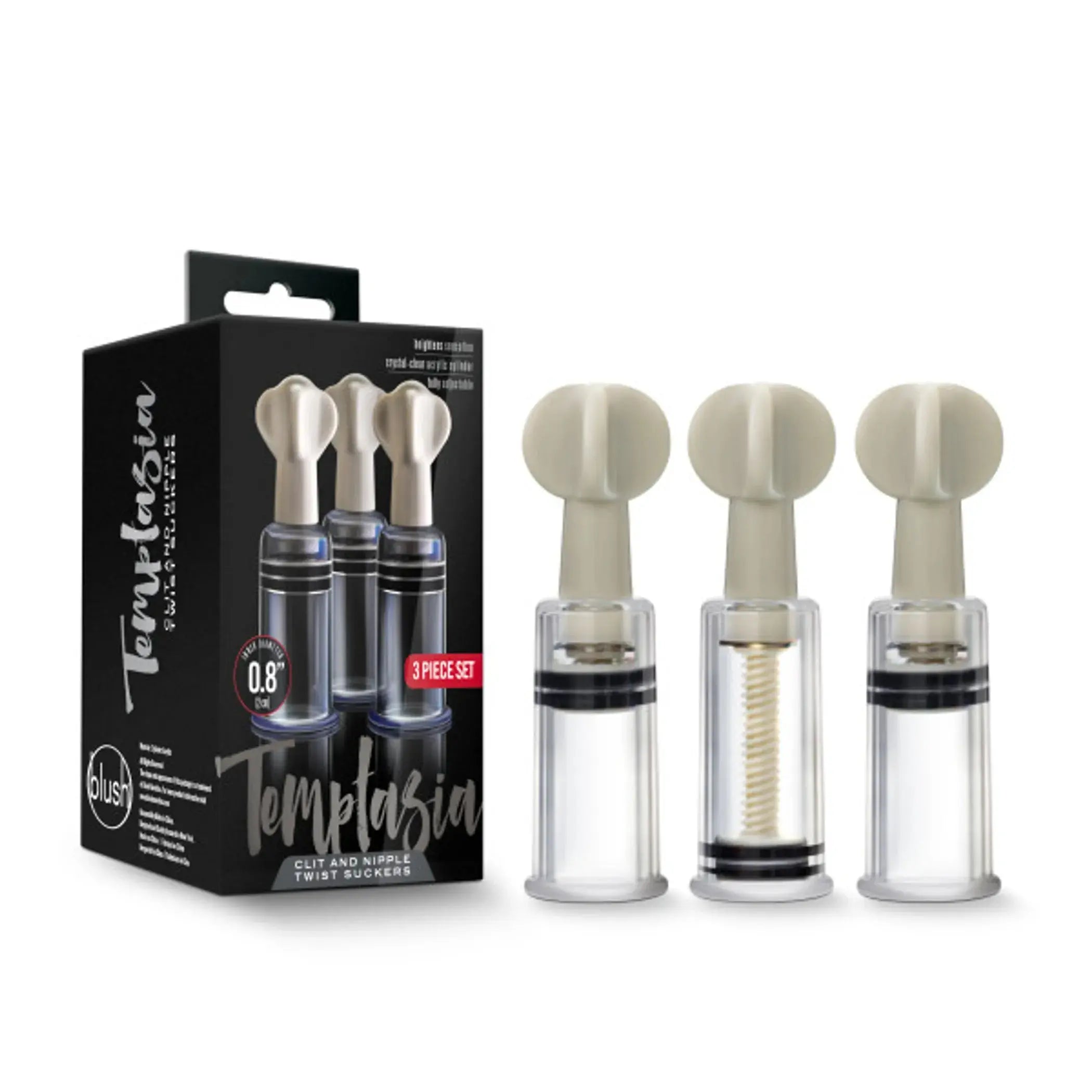 TEMPTASIA CLIT & NIPPLE TWIST SUCKERS SET OF 3 CLEAR Blush Novelties