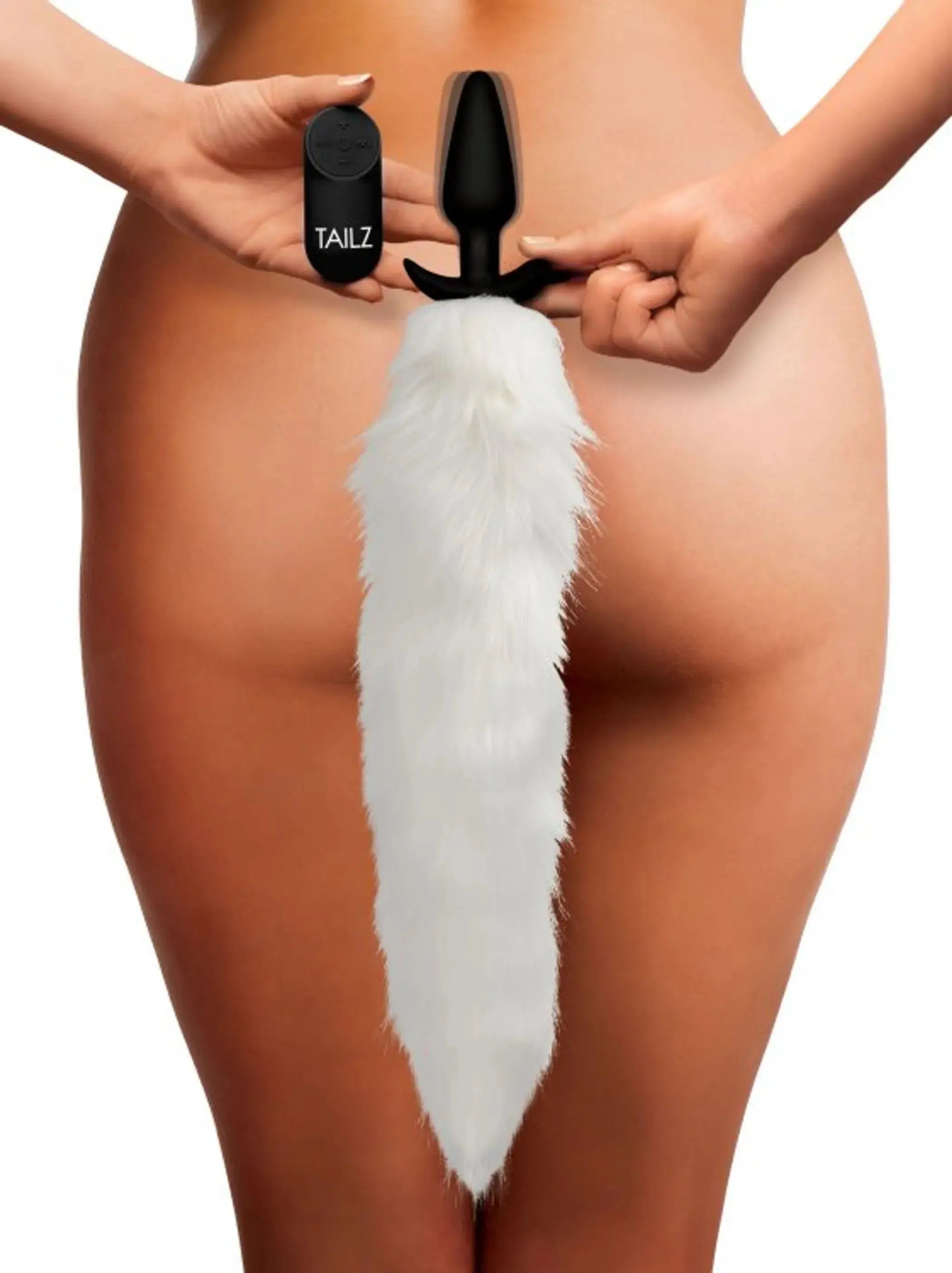 Tailz Vibrating White Fox Tail Slender Anal Plug XR Brands