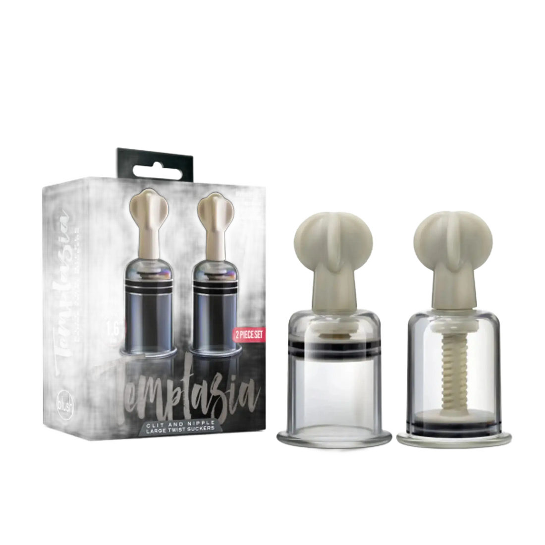 TEMPTASIA CLIT & NIPPLE TWIST LARGE SUCKERS SET OF 2 CLEAR Blush Novelties