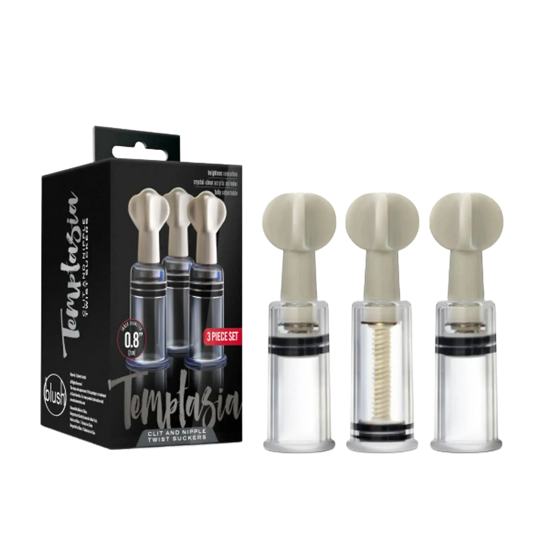 TEMPTASIA CLIT & NIPPLE TWIST SUCKERS SET OF 3 CLEAR Blush Novelties