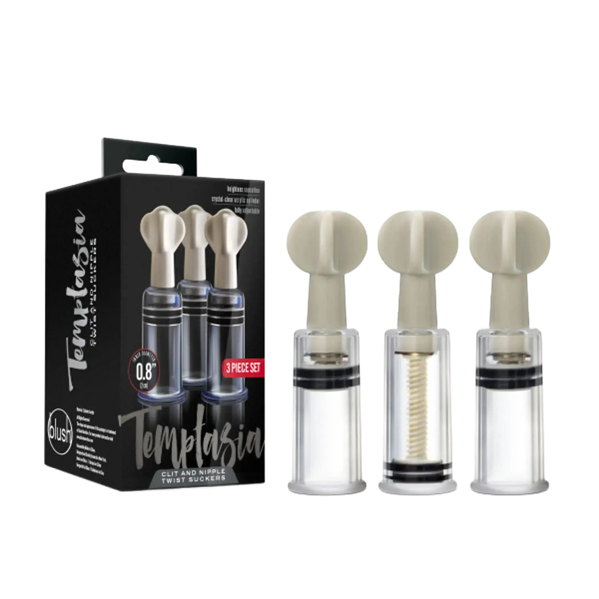 TEMPTASIA CLIT & NIPPLE TWIST SUCKERS SET OF 3 CLEAR Blush Novelties