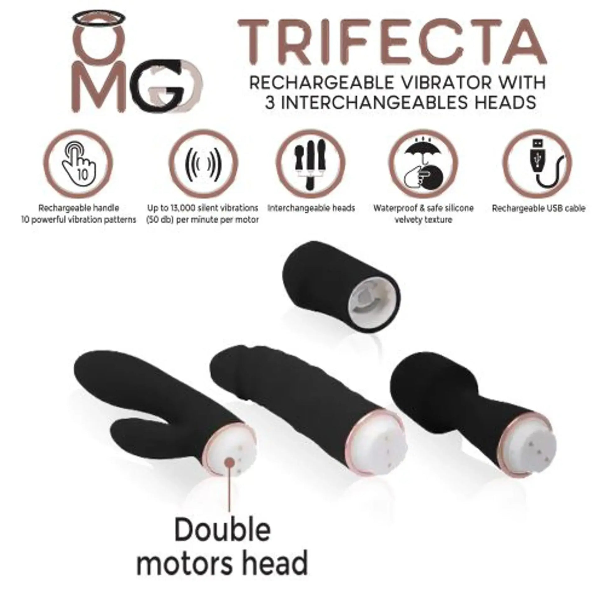 Trifecta Rechargeable Vibrator with 3 Interchangeable Heads Doctor Love