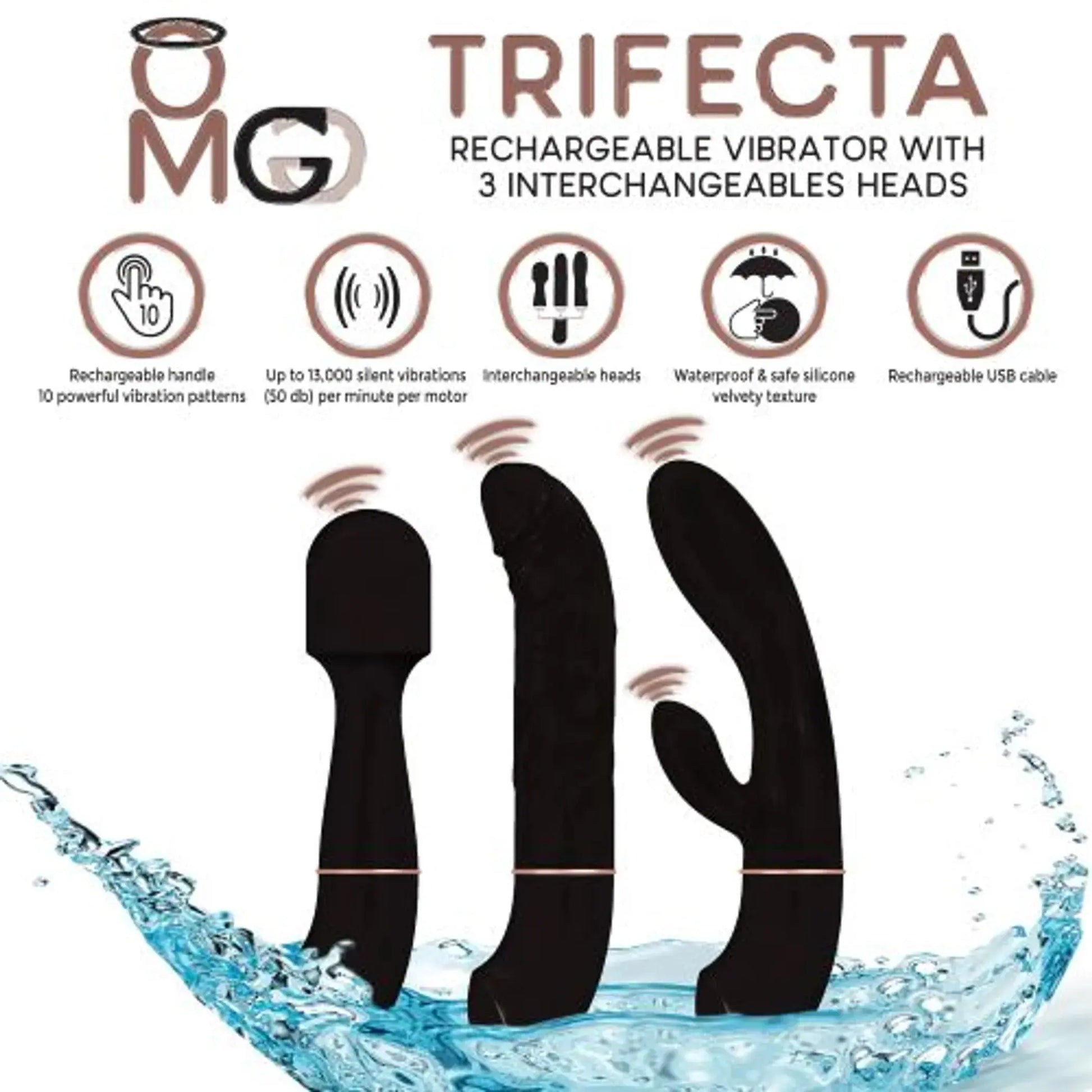 Trifecta Rechargeable Vibrator with 3 Interchangeable Heads Doctor Love