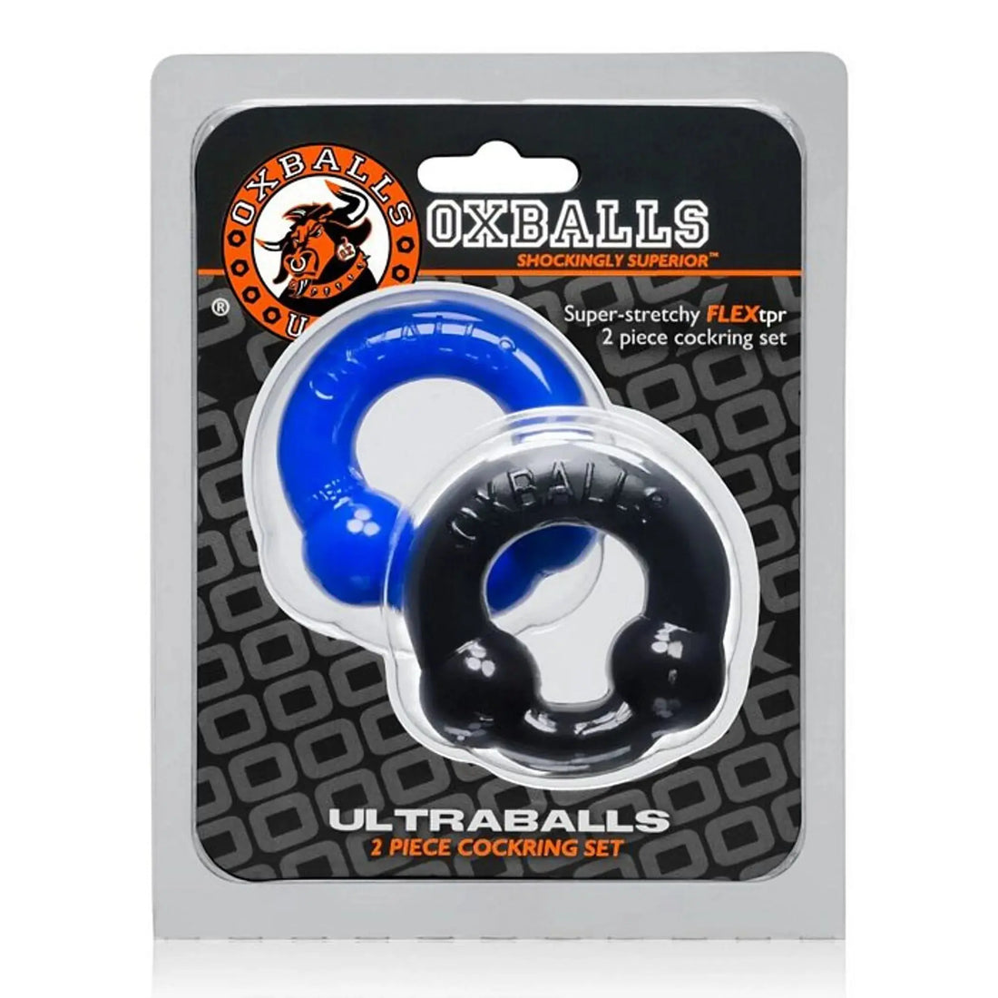 Ultraballs 2 Pack Cock Rings Black and Police Blue OXBALLS