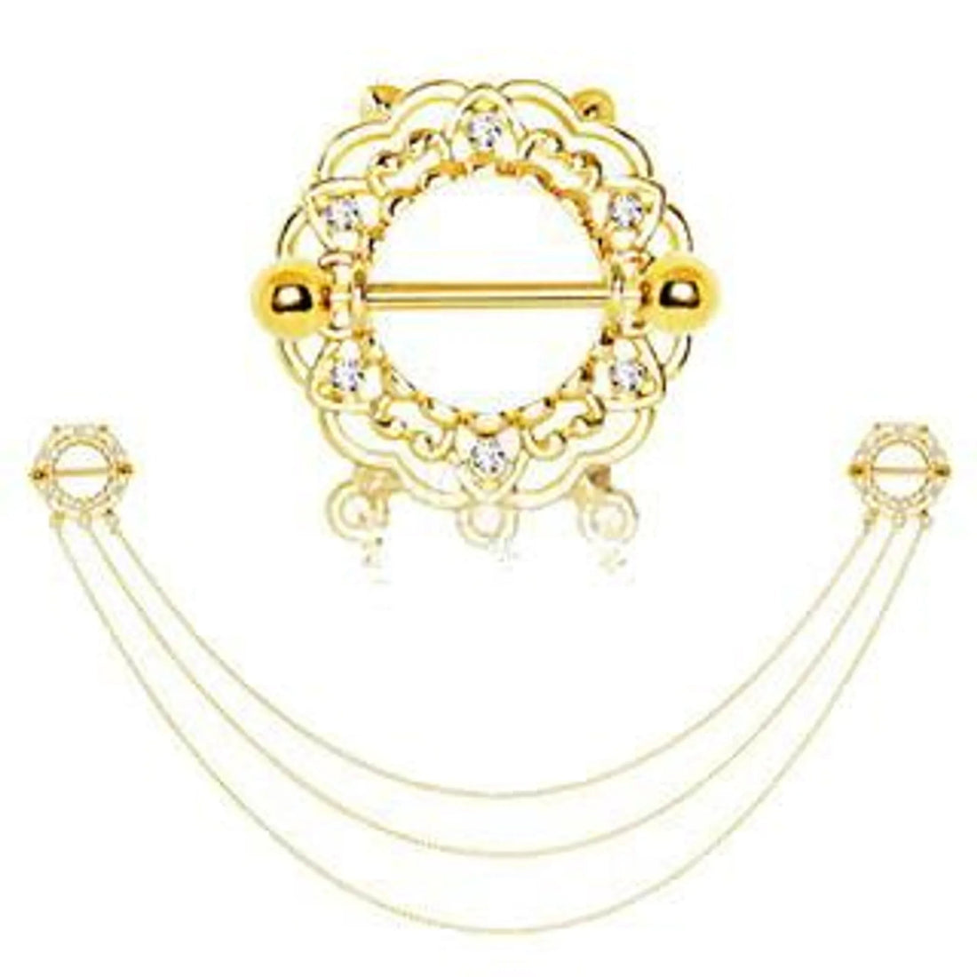 Gold Plated Triple Chain Floral Nipple Shields Fashion Hut Jewelry