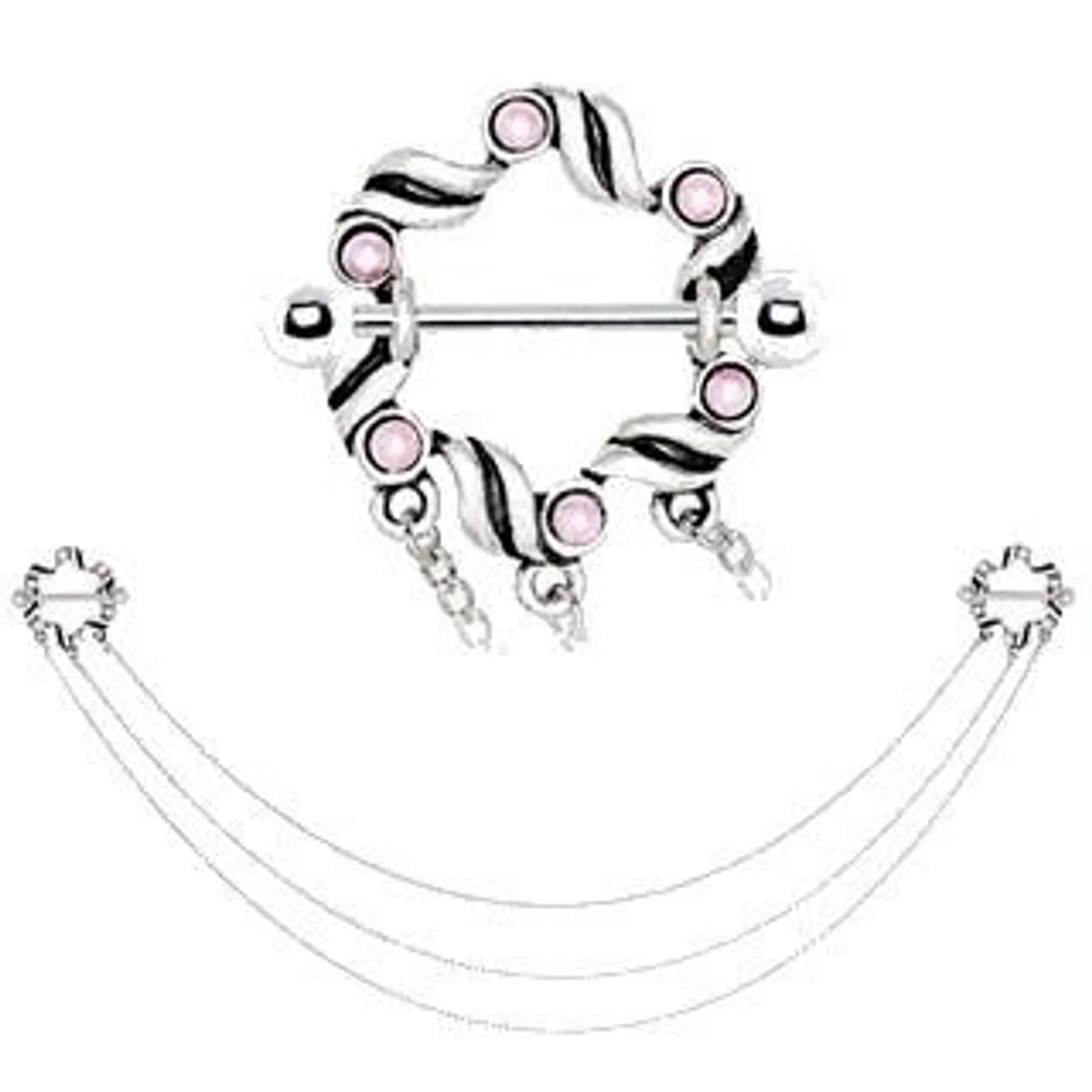 Stainless Steel Triple Chain Pink Ribbon Nipple Shields Fashion Hut Jewelry