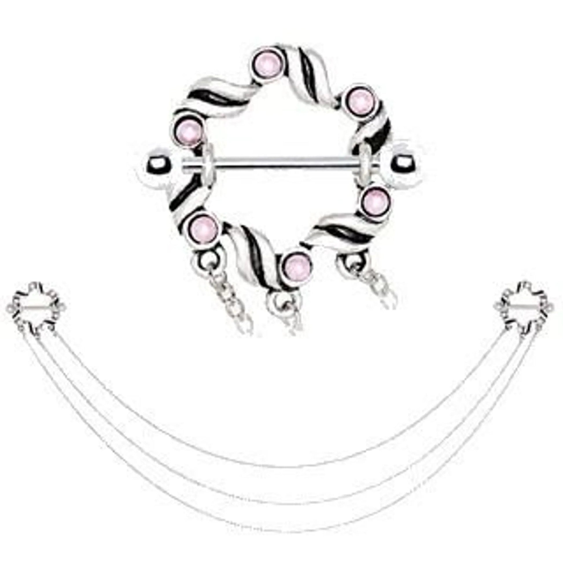 Stainless Steel Triple Chain Pink Ribbon Nipple Shields Fashion Hut Jewelry